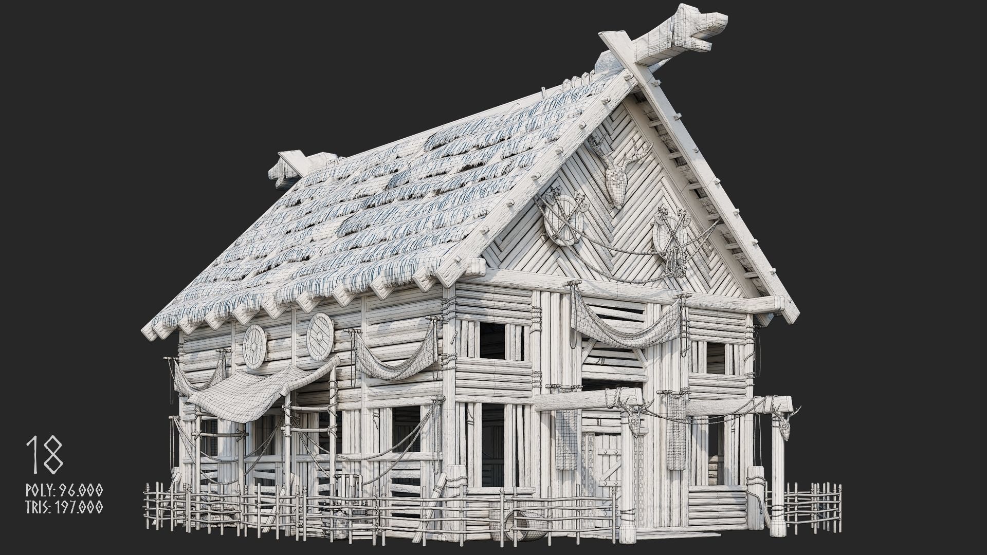 Viking House - 20 4K Textures with Interiors Low-poly 3D model_95