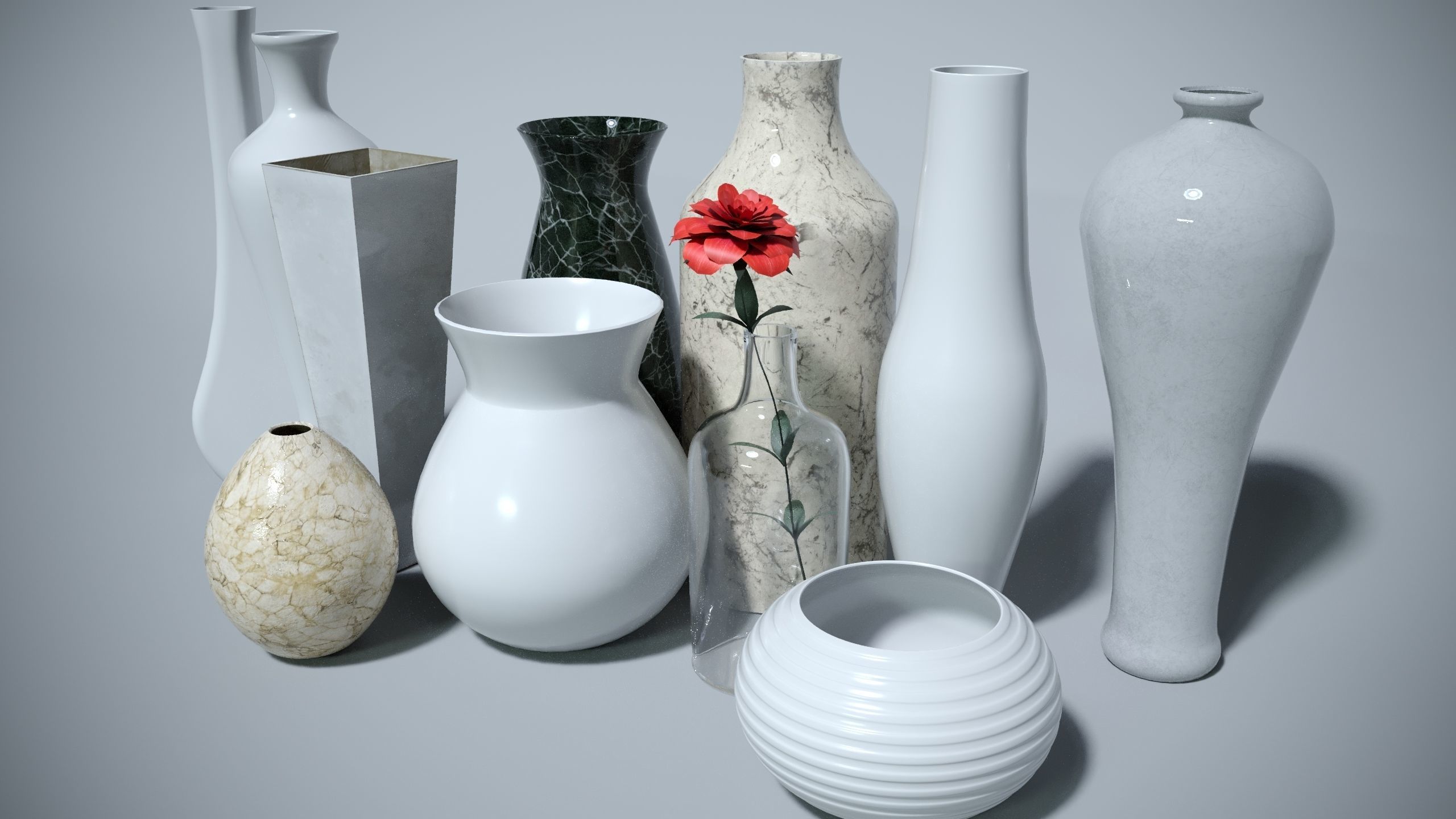Set of 11 stylish vases in different styles 3D model_1