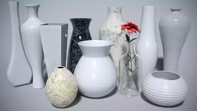 Set of 11 stylish vases in different styles 3D model
