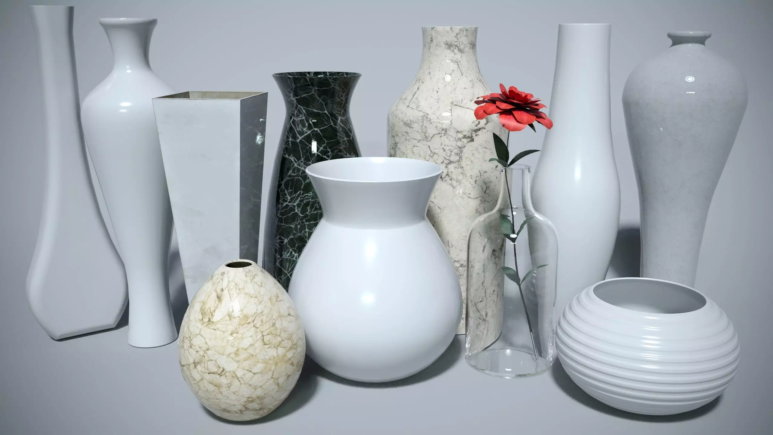Set of 11 stylish vases in different styles 3D model_0