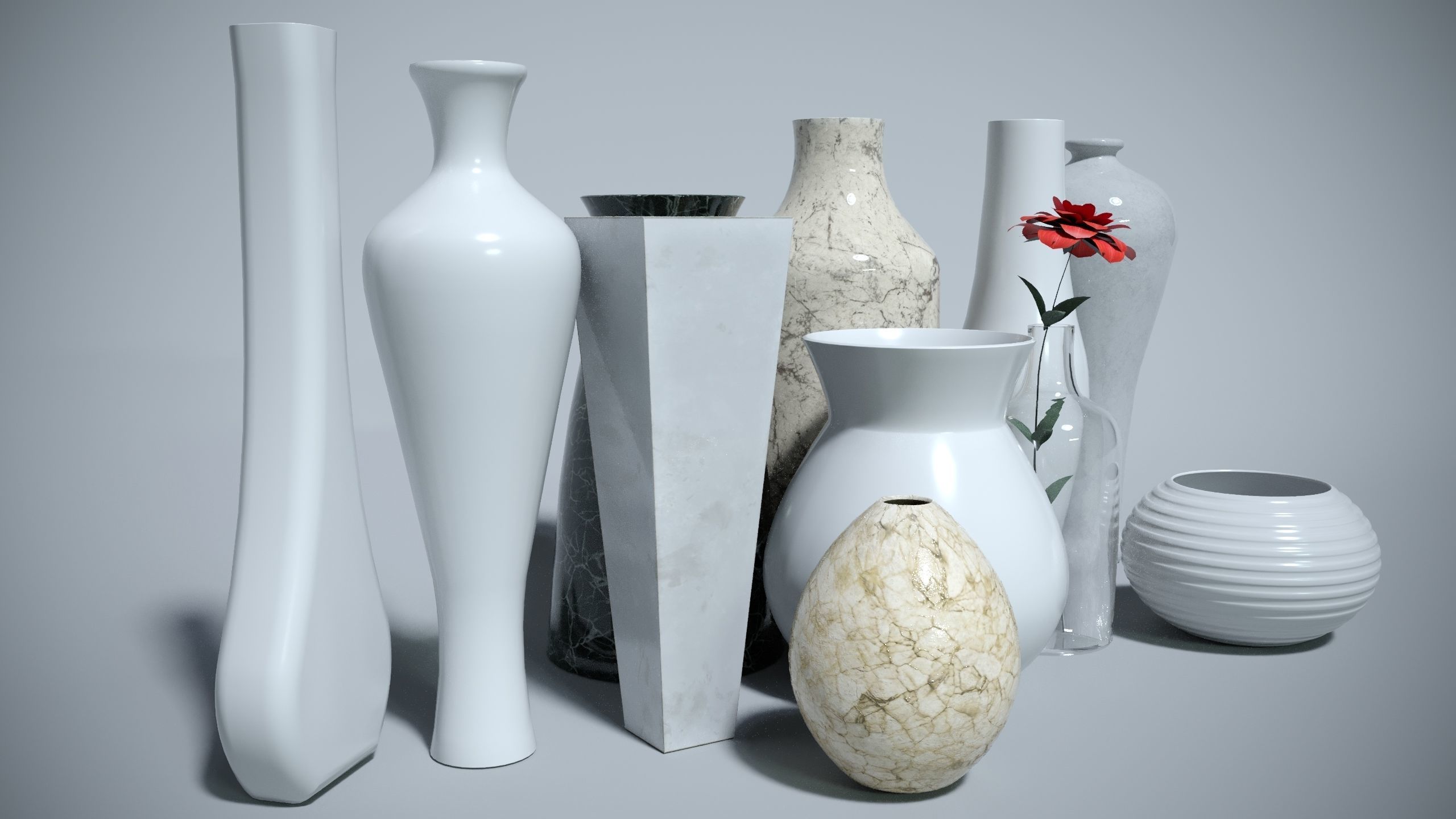Set of 11 stylish vases in different styles 3D model_2