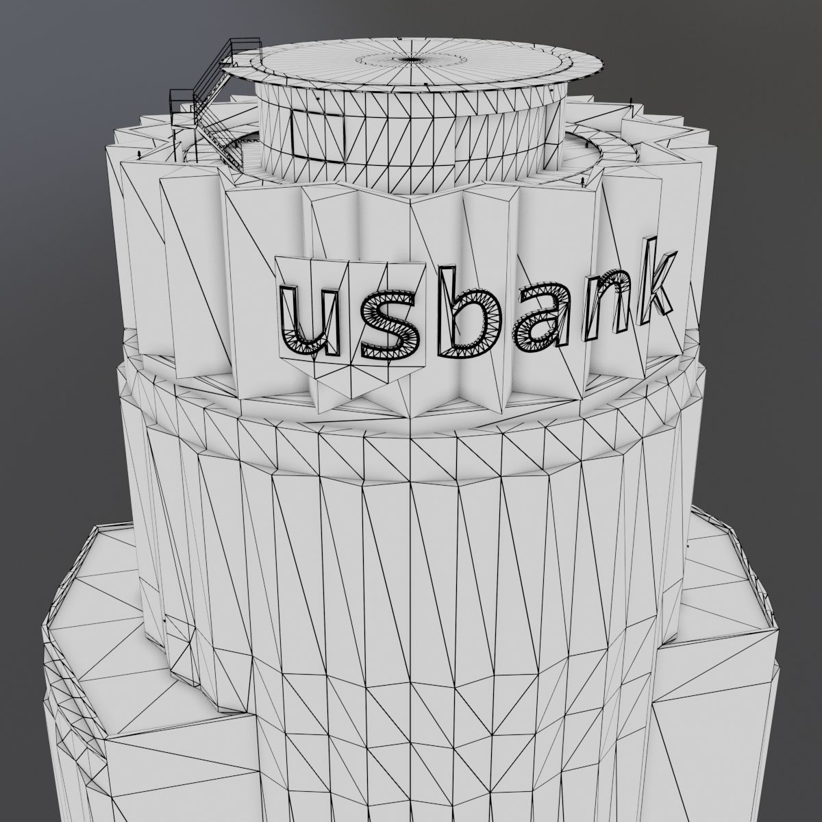 Tall Skyscraper Tower Downtown Bank  Low-poly 3D model_8