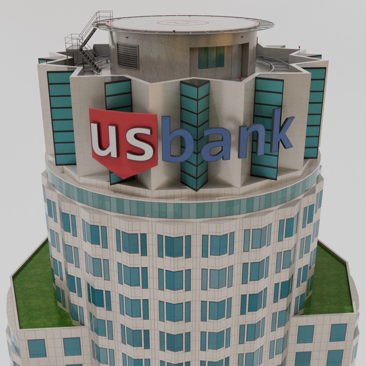 Tall Skyscraper Tower Downtown Bank  Low-poly 3D model_6
