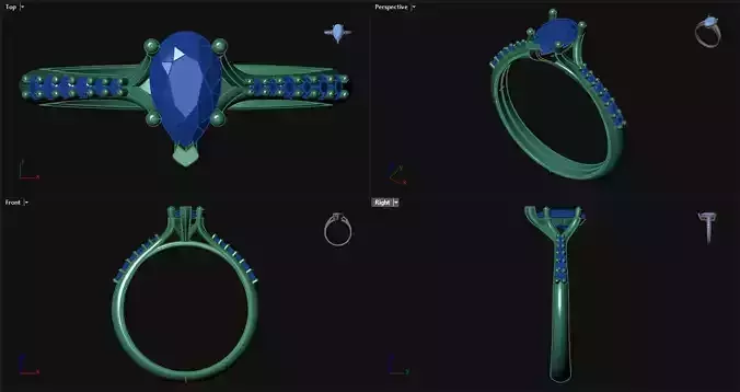 Diamond Pear Engagement Ring with sidestones 