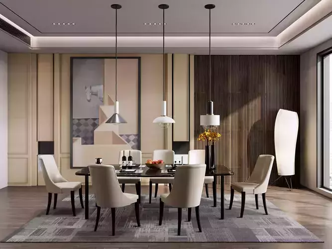 Dining room interior Dining wall Dining table full scene 15 3D model
