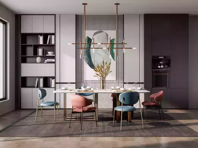 Dining room interior Dining wall Dining table full scene 16 3D model