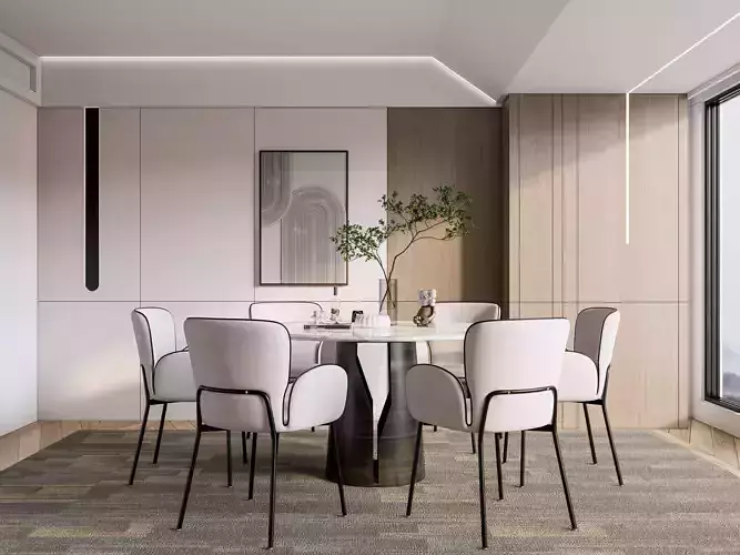 Dining room interior Dining wall Dining table full scene 17 3D model