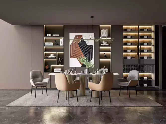 Dining room interior Dining wall Dining table full scene 18 3D model