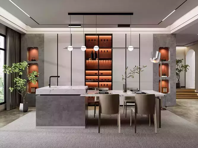 Dining room interior Dining wall Dining table full scene 19 3D model