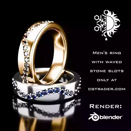 Mens ring with waved stone setting slots