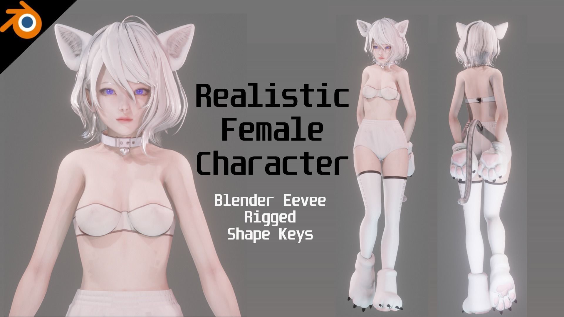 Cat Girl Cosplay - Realistic Female Character - Blender Eevee Low-poly 3D model_2