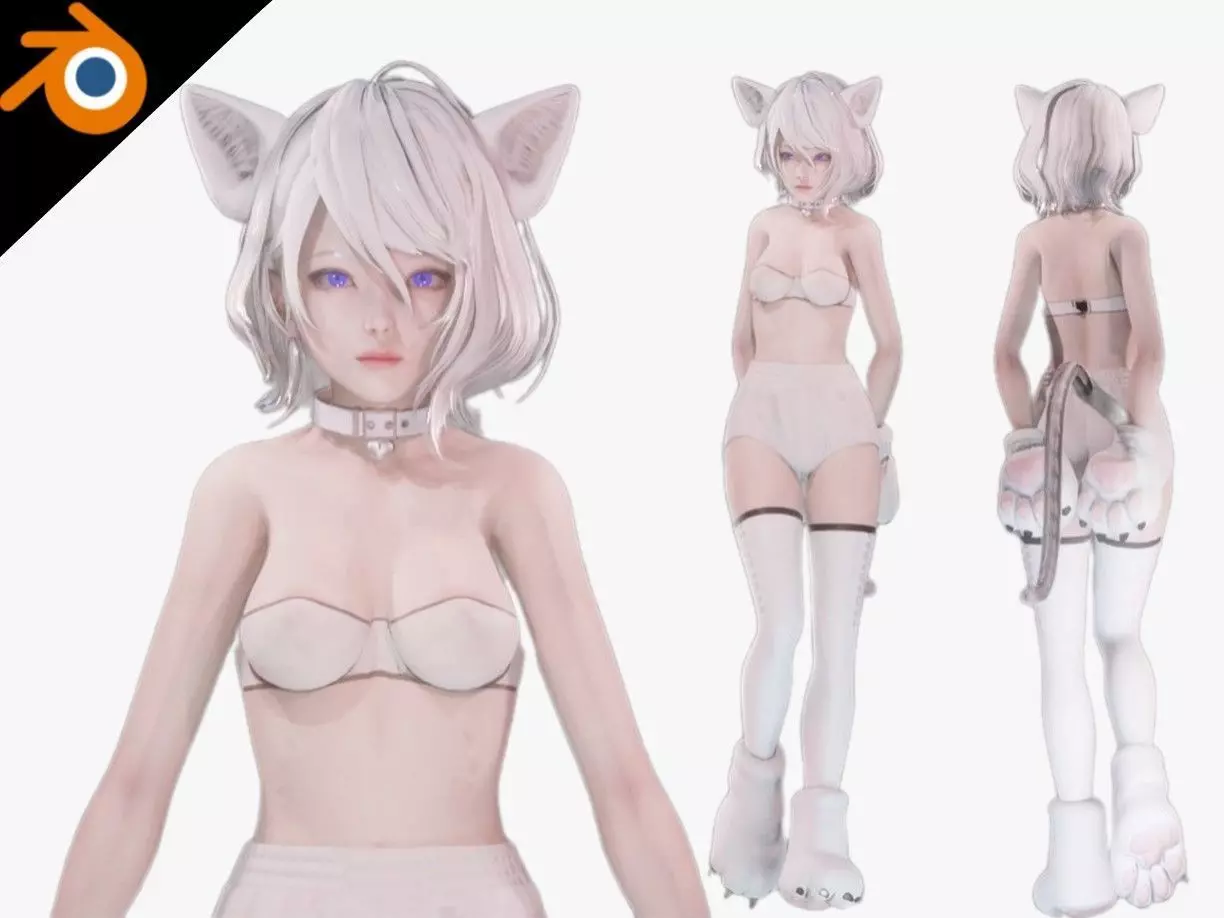 Cat Girl Cosplay - Realistic Female Character - Blender Eevee Low-poly 3D model_0