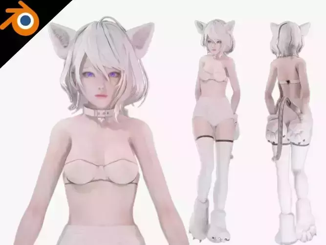 Cat Girl Cosplay - Realistic Female Character - Blender Eevee Low-poly 3D model