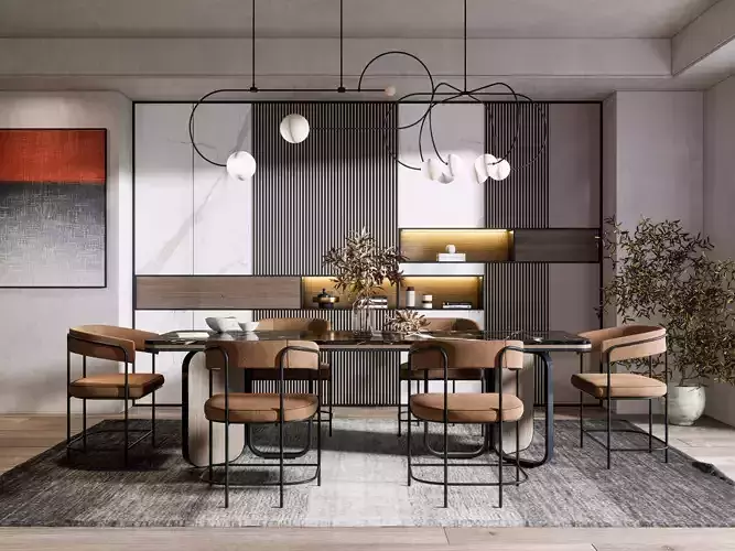 Dining room interior Dining wall Dining table full scene 22 3D model