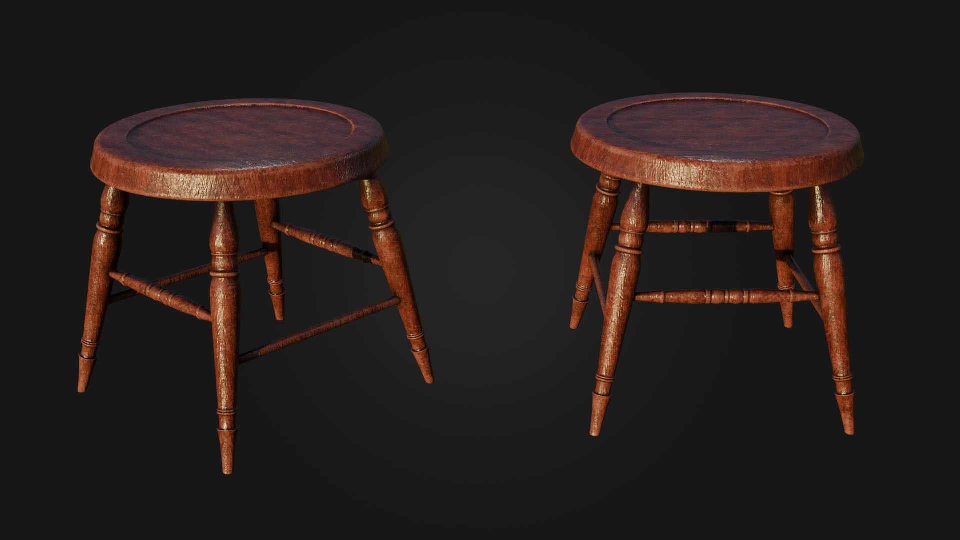 wooden stool Low-poly 3D model_1
