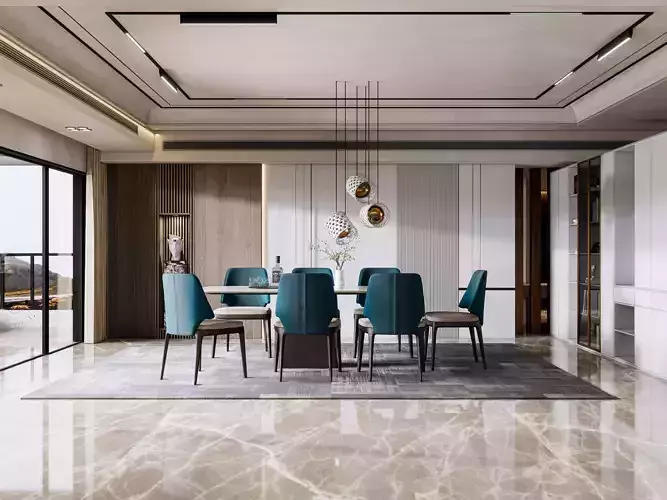 Dining room interior Dining wall Dining table full scene 24 3D model