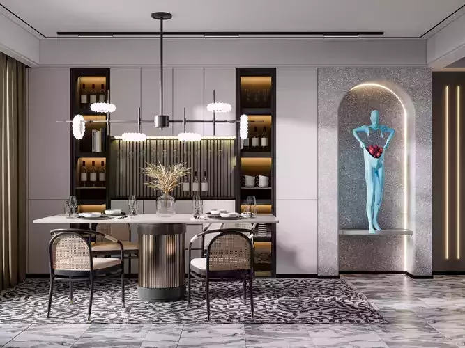Dining room interior Dining wall Dining table full scene 25 3D model
