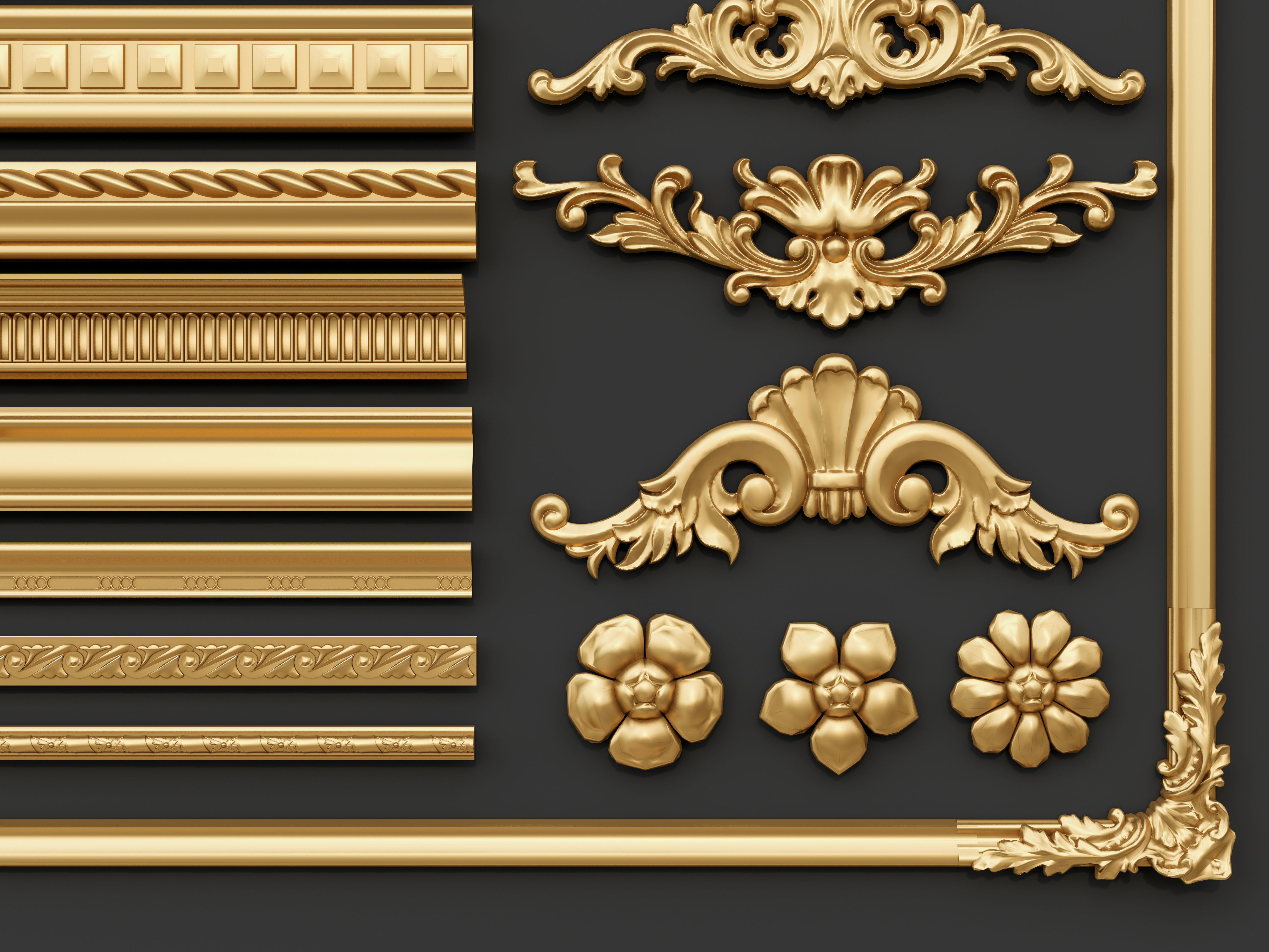 Classic  carvings moldings and gypsum cornice 00 3D model_10