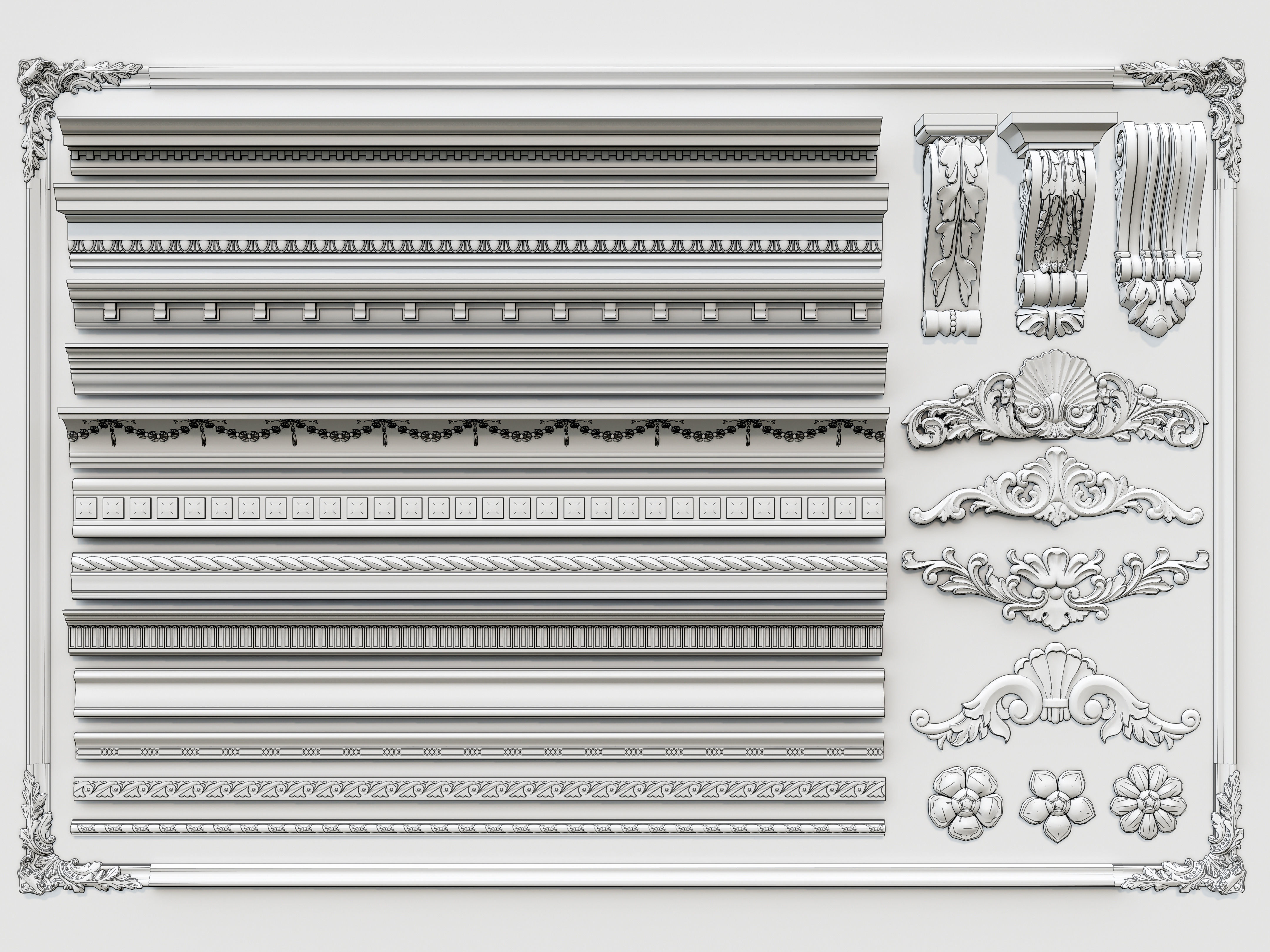 Classic  carvings moldings and gypsum cornice 00 3D model_17