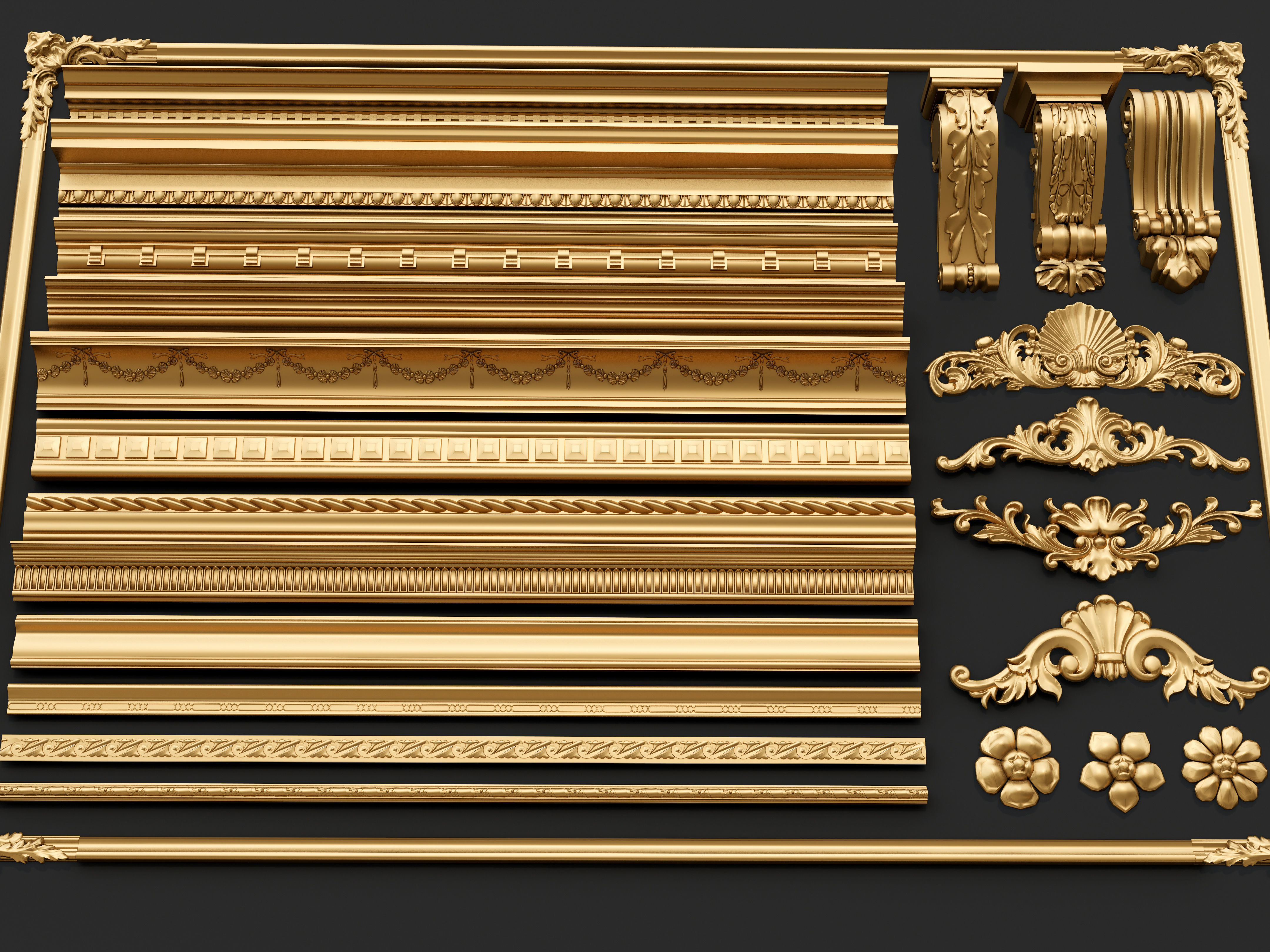 Classic  carvings moldings and gypsum cornice 00 3D model_18