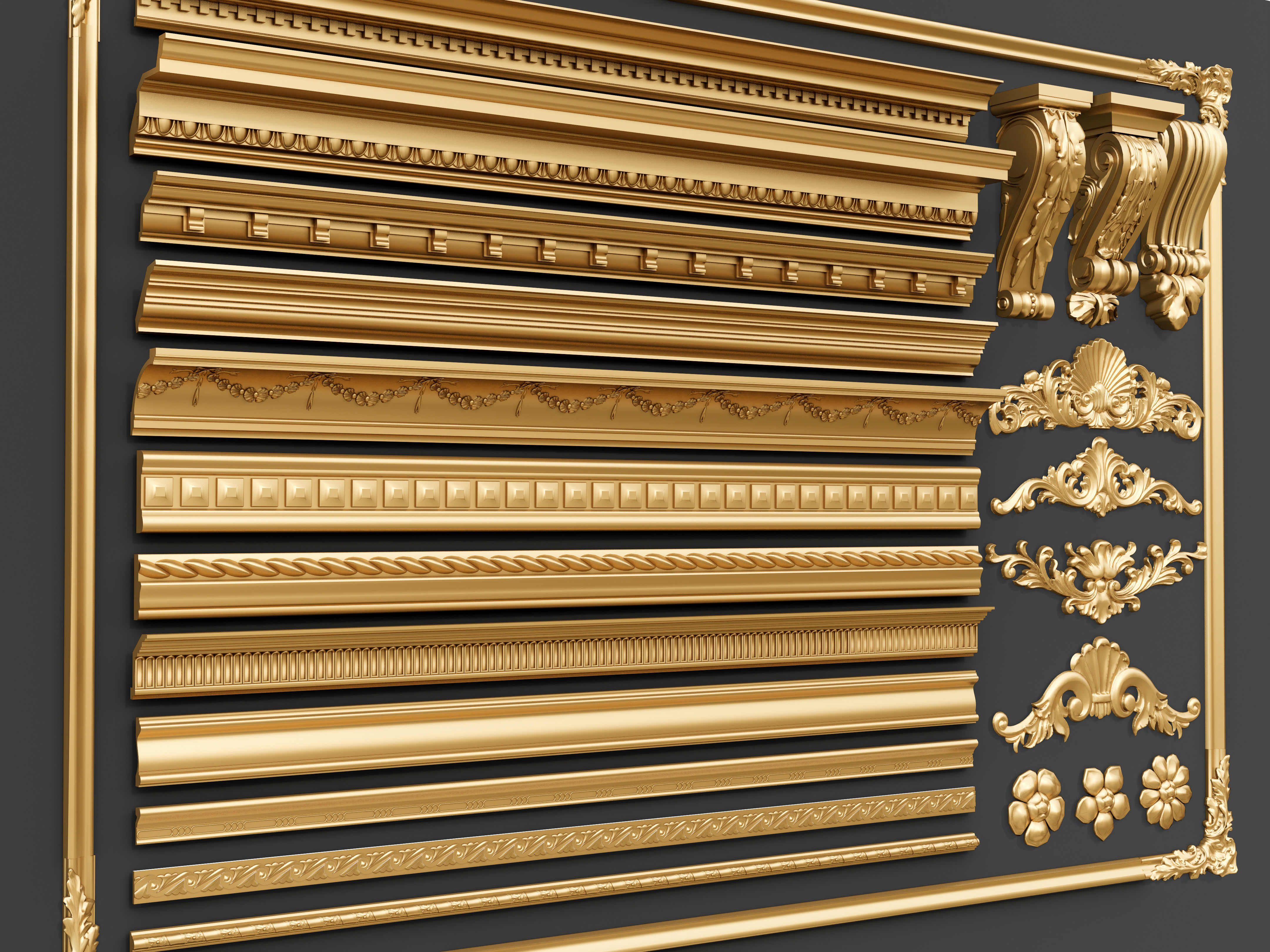 Classic  carvings moldings and gypsum cornice 00 3D model_20