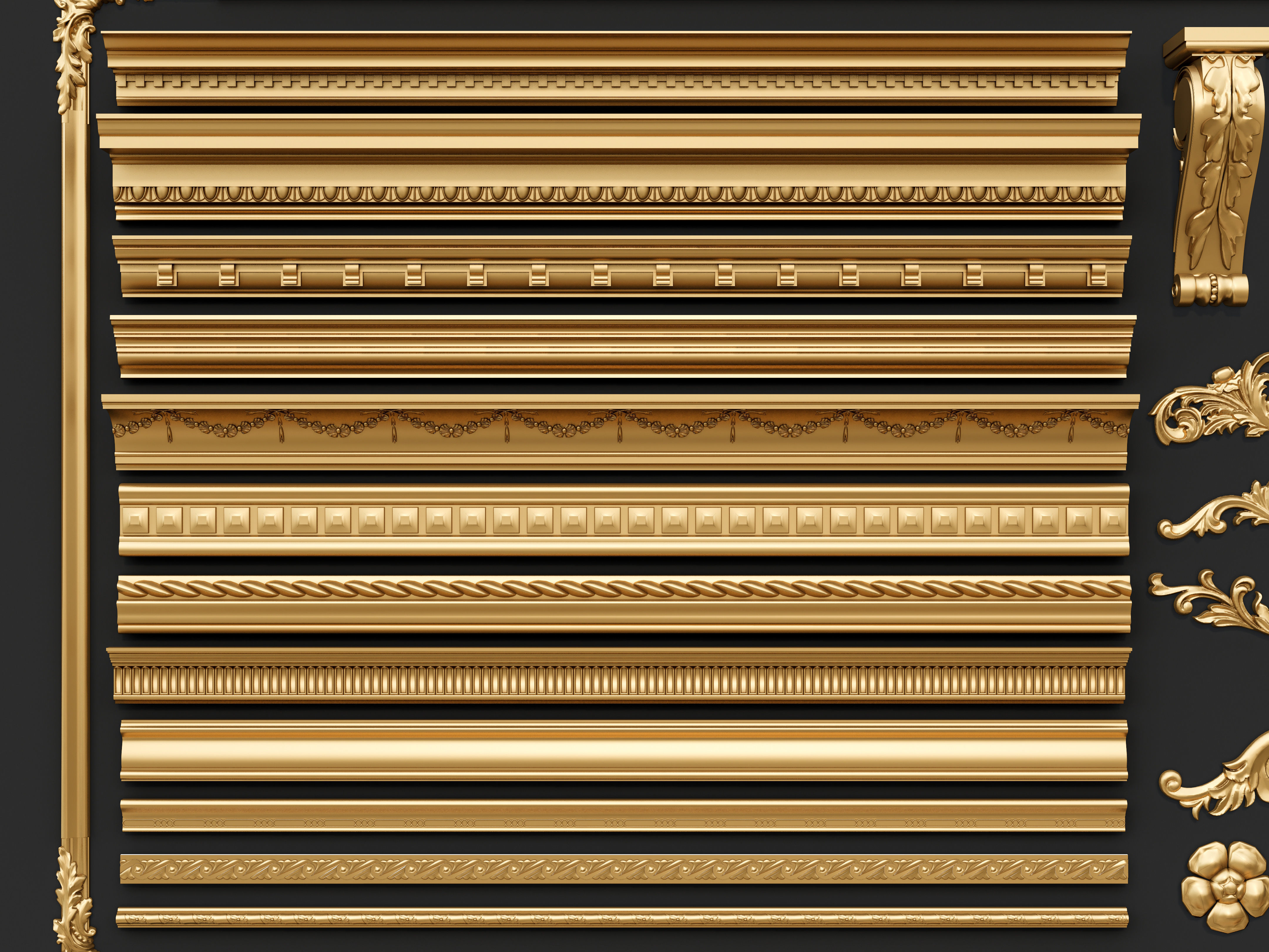 Classic  carvings moldings and gypsum cornice 00 3D model_15