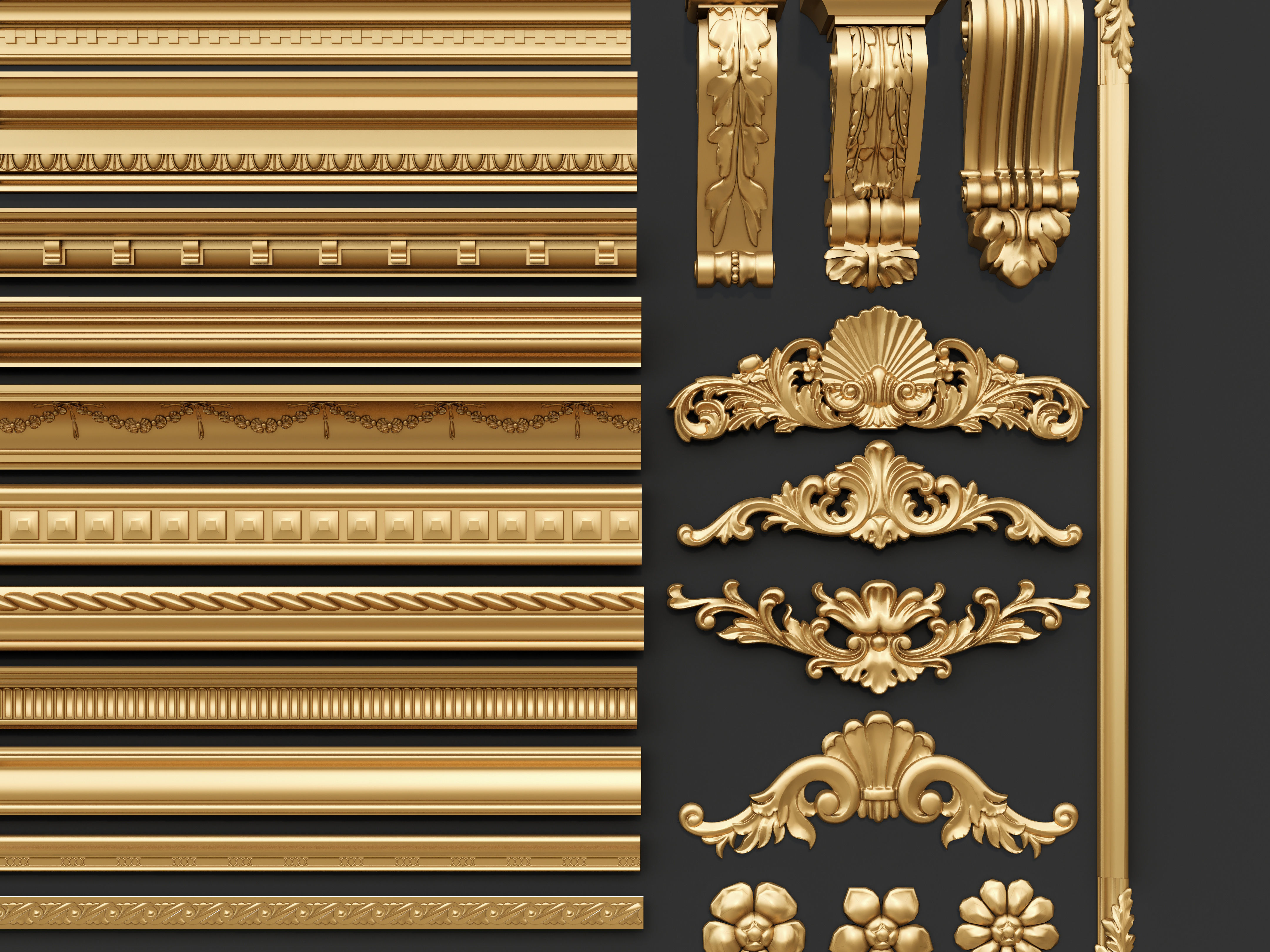 Classic  carvings moldings and gypsum cornice 00 3D model_16