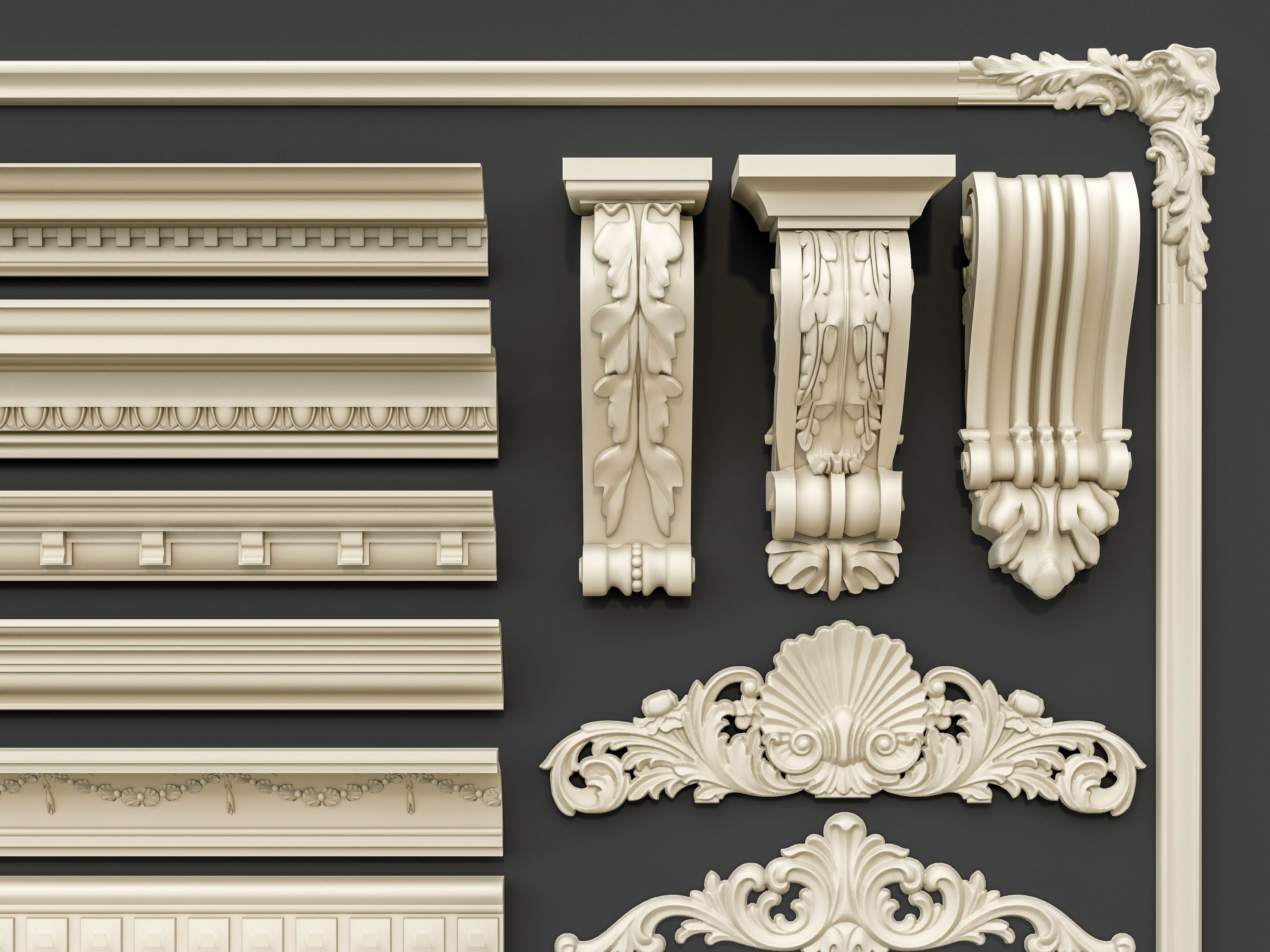 Classic  carvings moldings and gypsum cornice 00 3D model_6