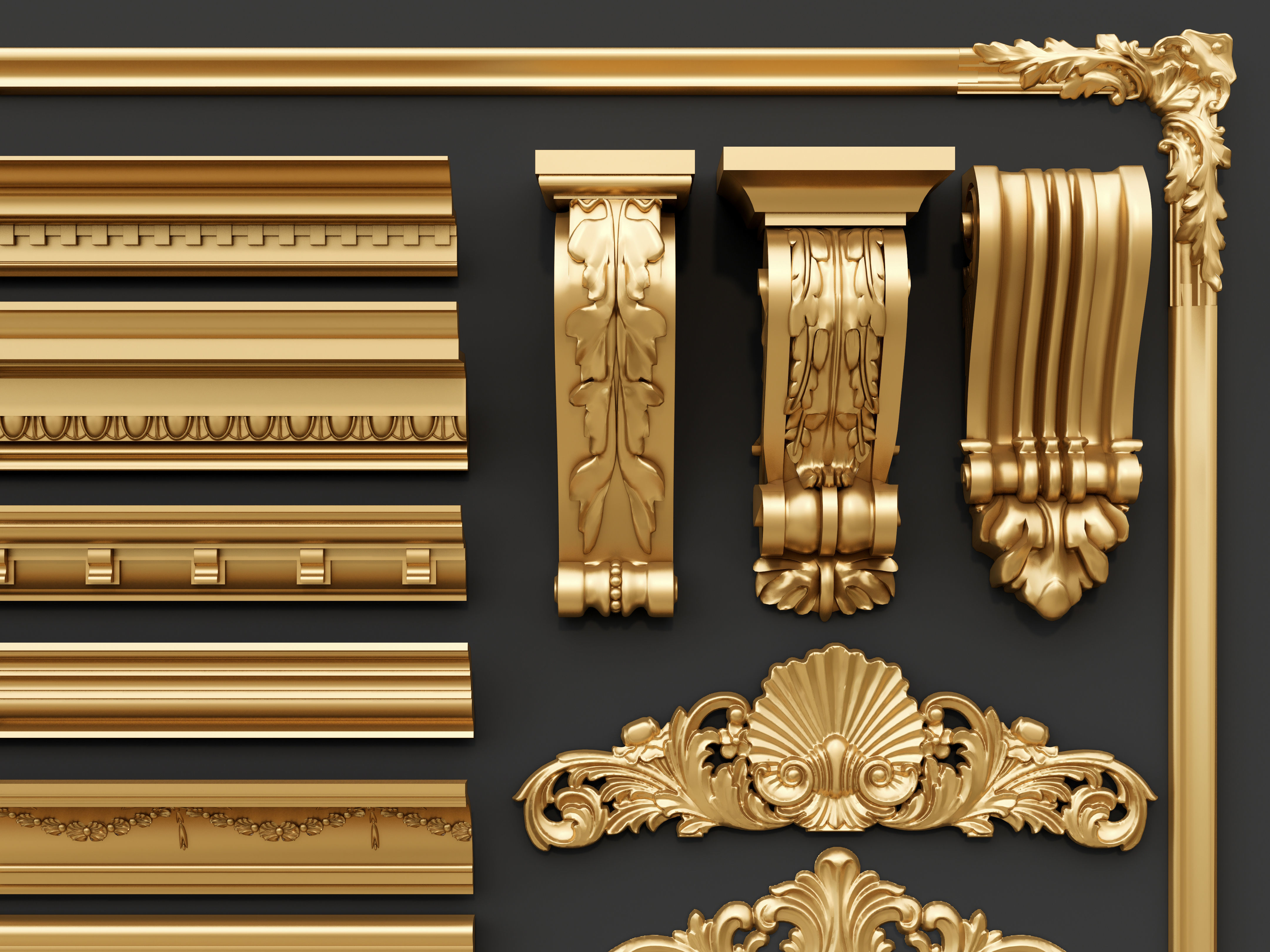 Classic  carvings moldings and gypsum cornice 00 3D model_9