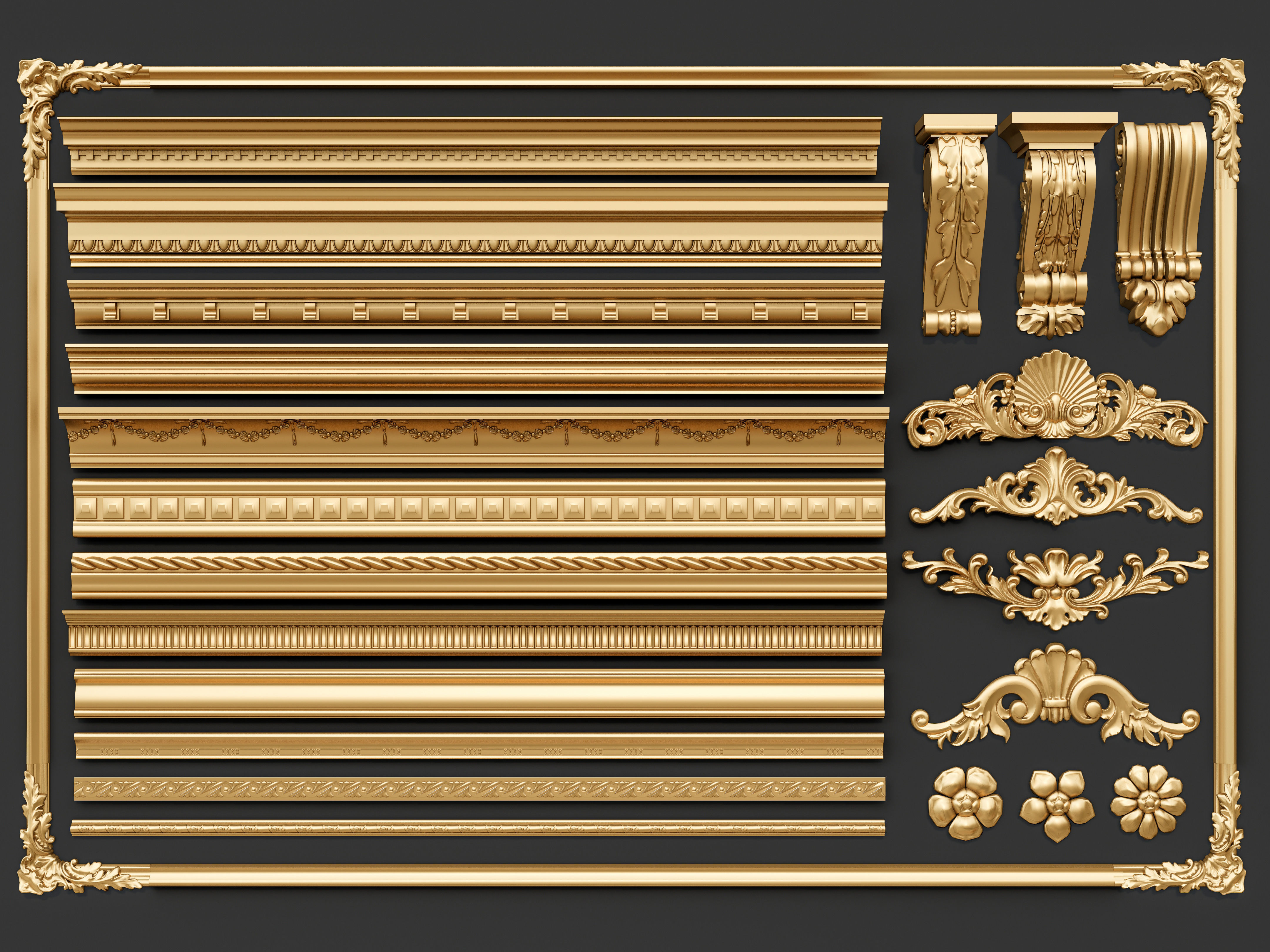 Classic  carvings moldings and gypsum cornice 00 3D model_19