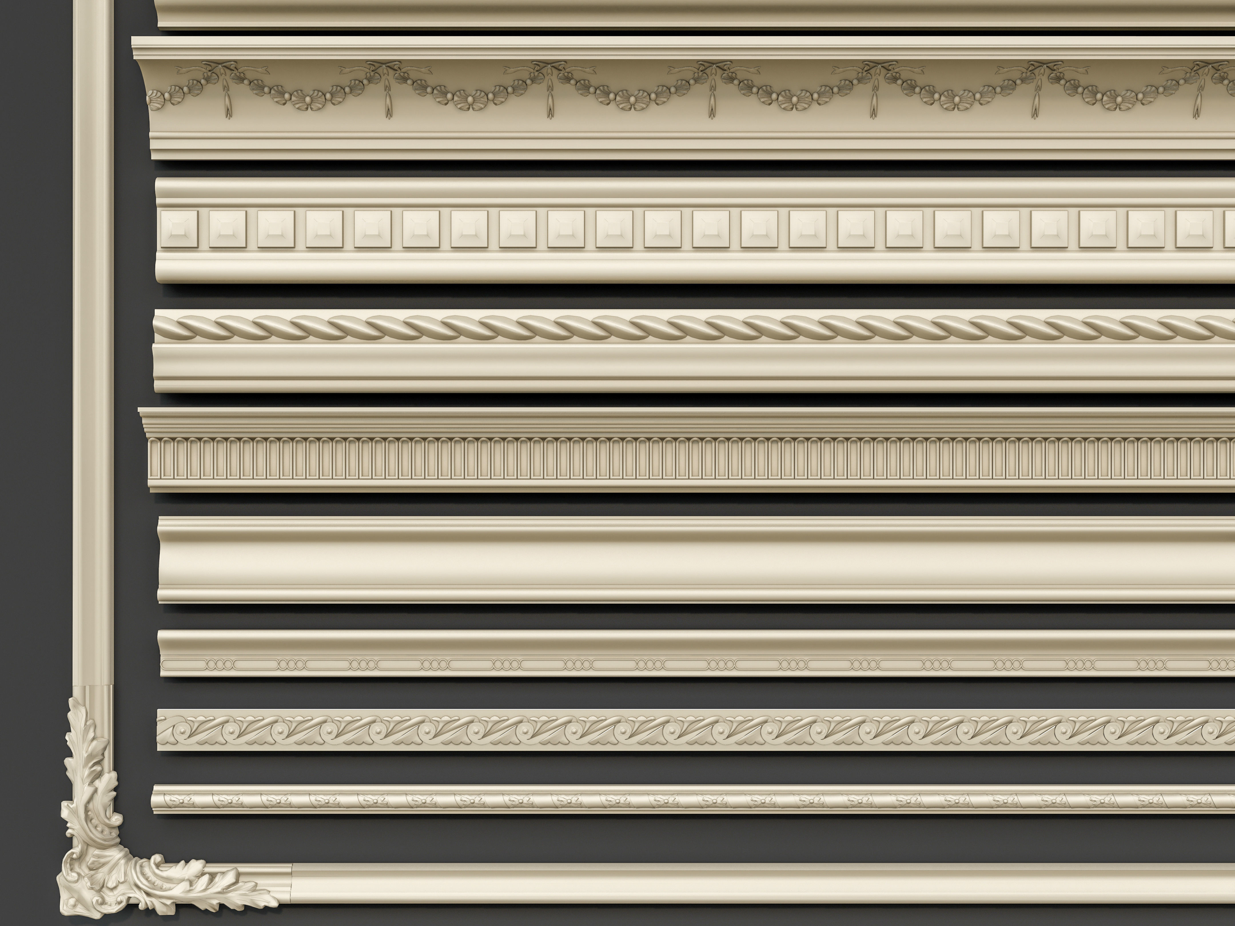 Classic  carvings moldings and gypsum cornice 00 3D model_3