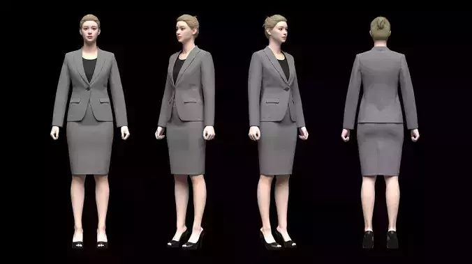 Ladies Office wear Coat and Skirt 3d Model 3D model