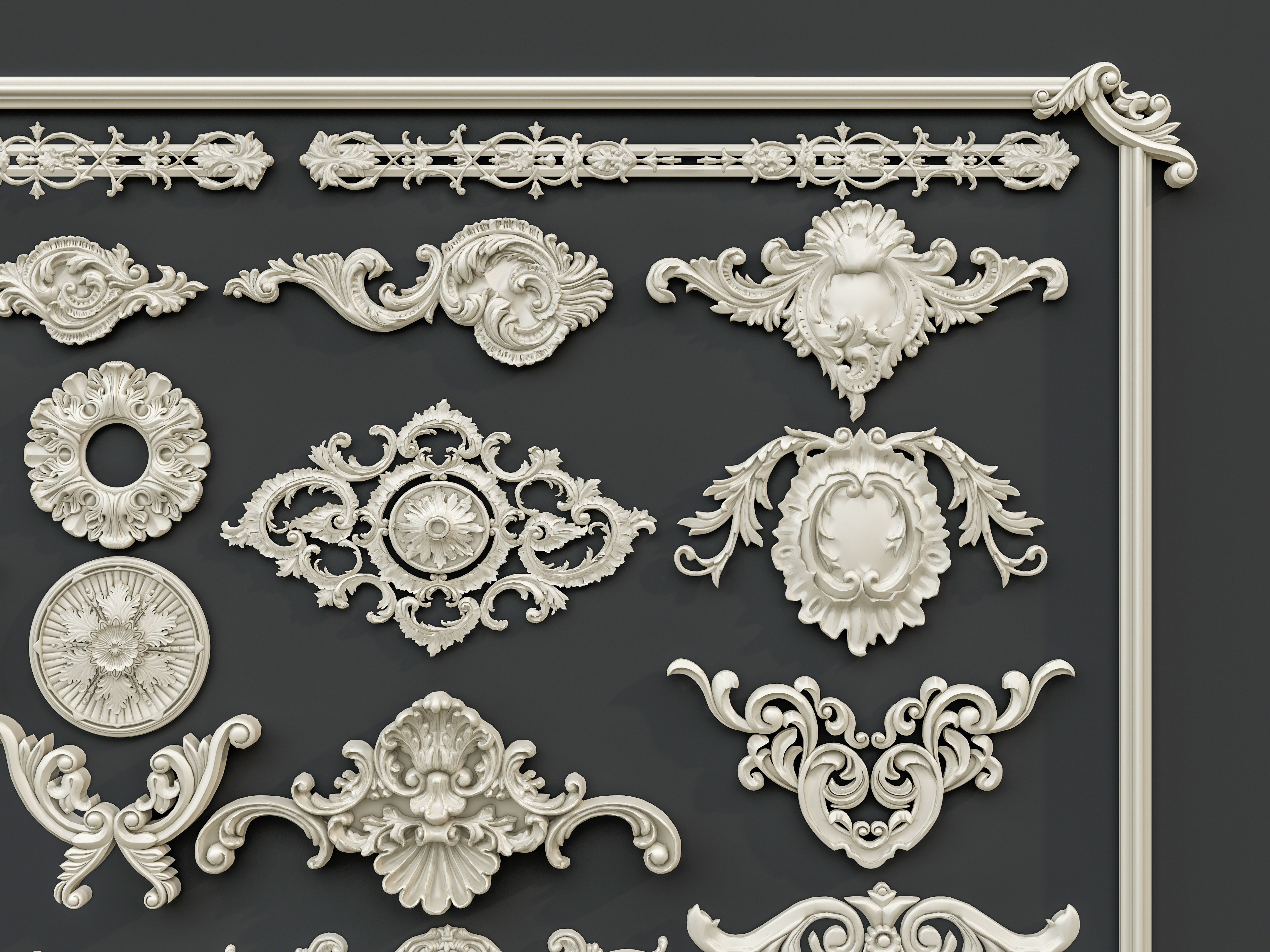 Classic carvings moldings and gypsum cornice 0 3D model_14
