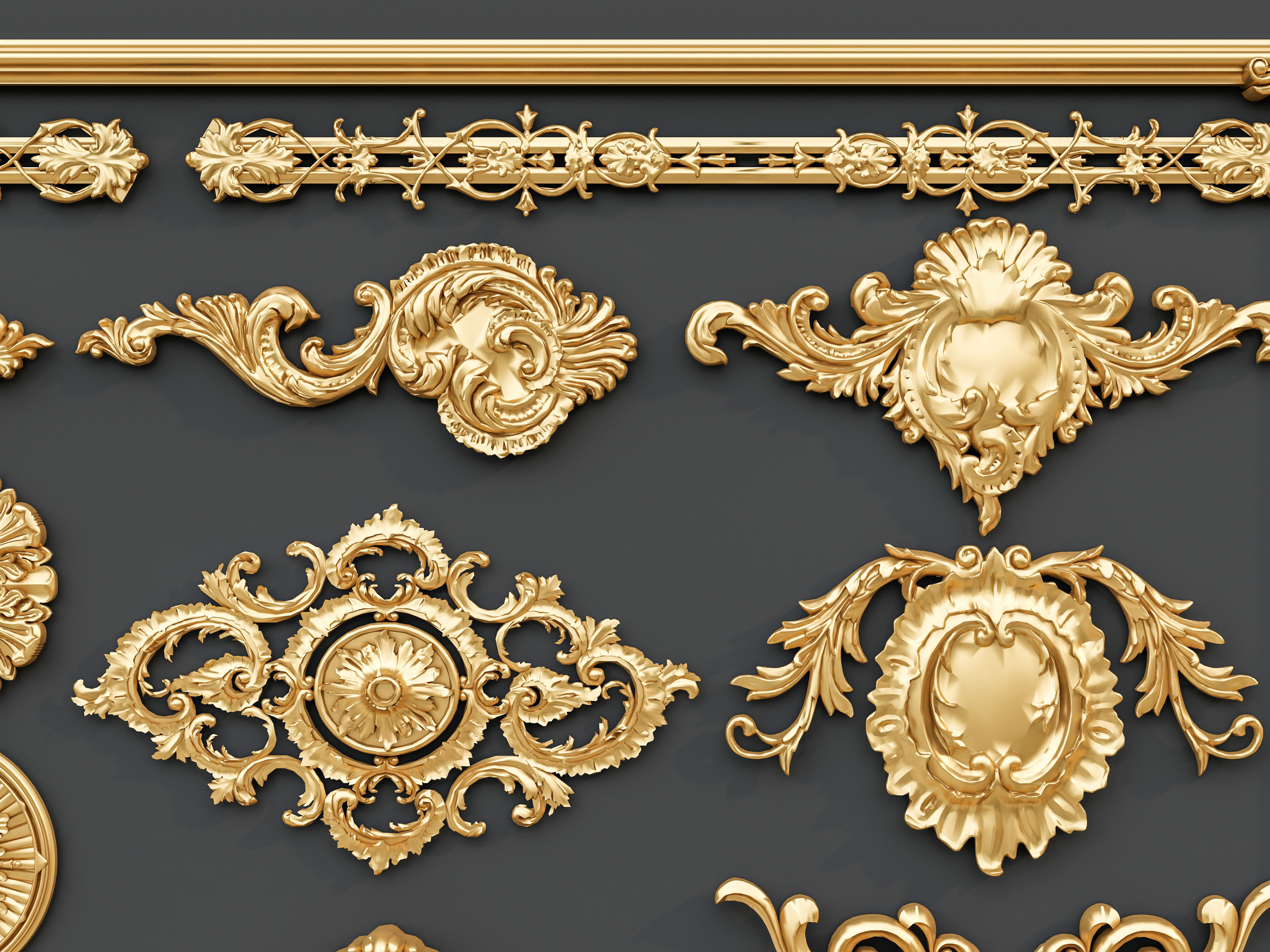 Classic carvings moldings and gypsum cornice 0 3D model_4