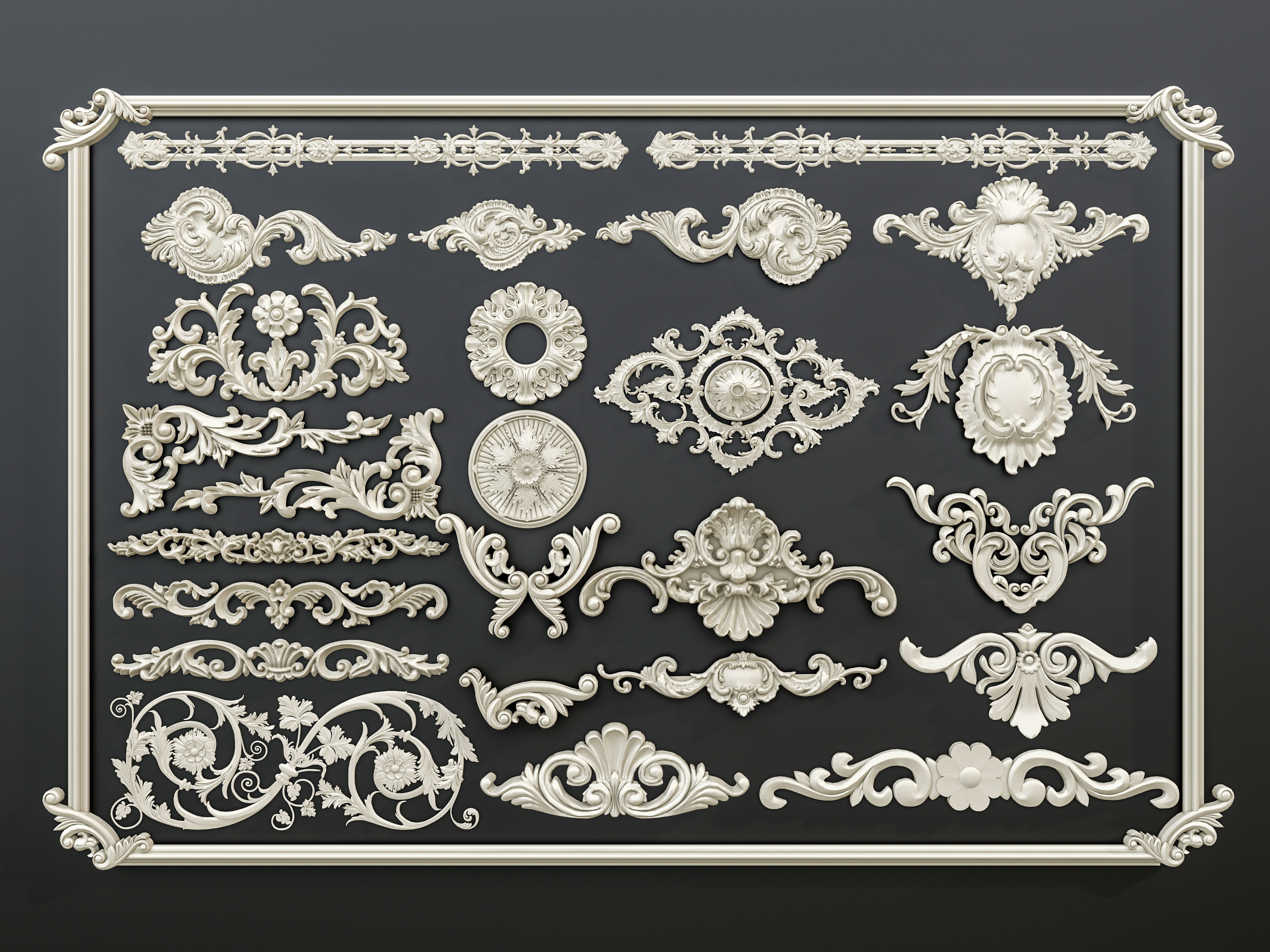 Classic carvings moldings and gypsum cornice 0 3D model_1