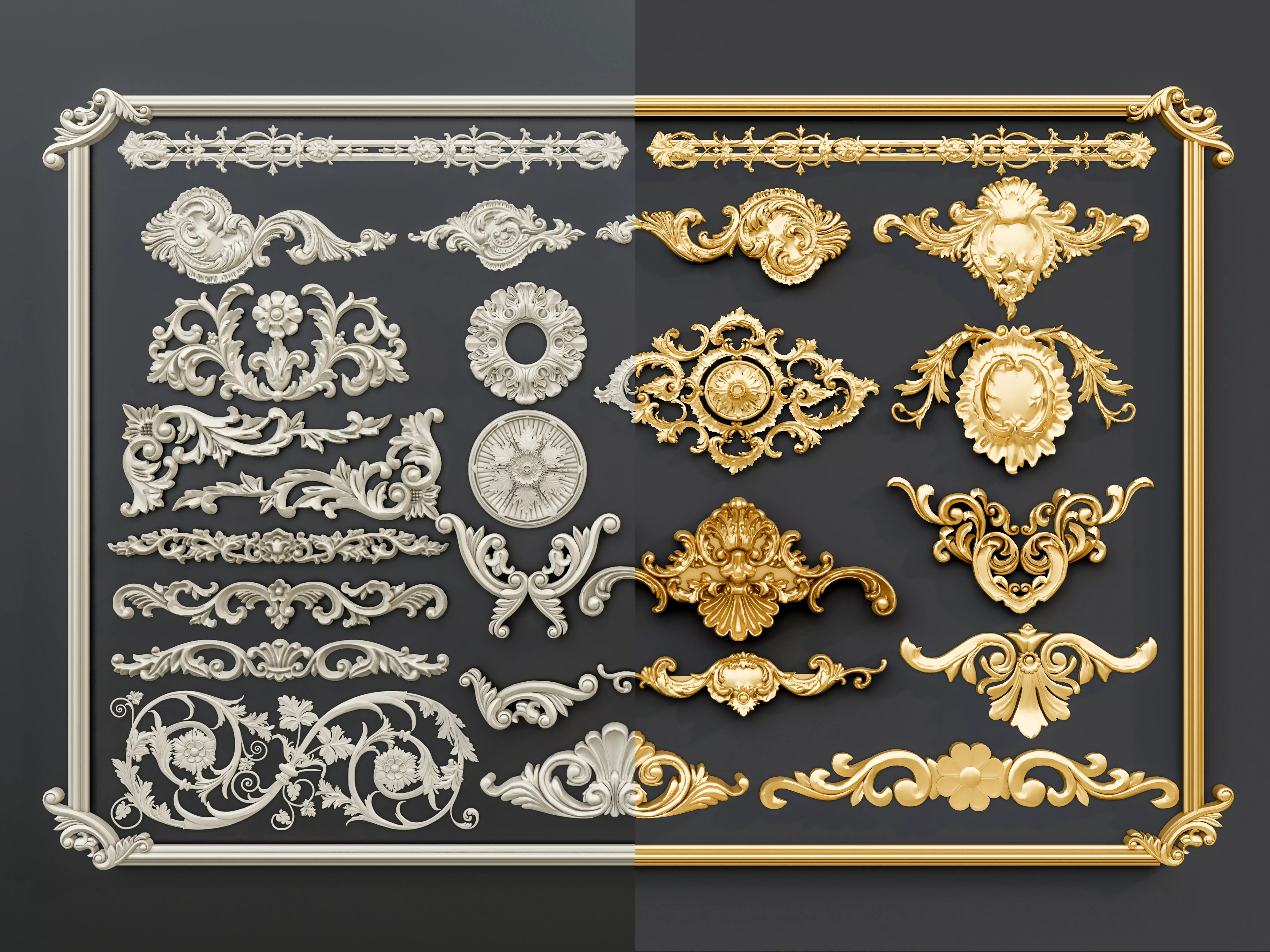 Classic carvings moldings and gypsum cornice 0 3D model_0
