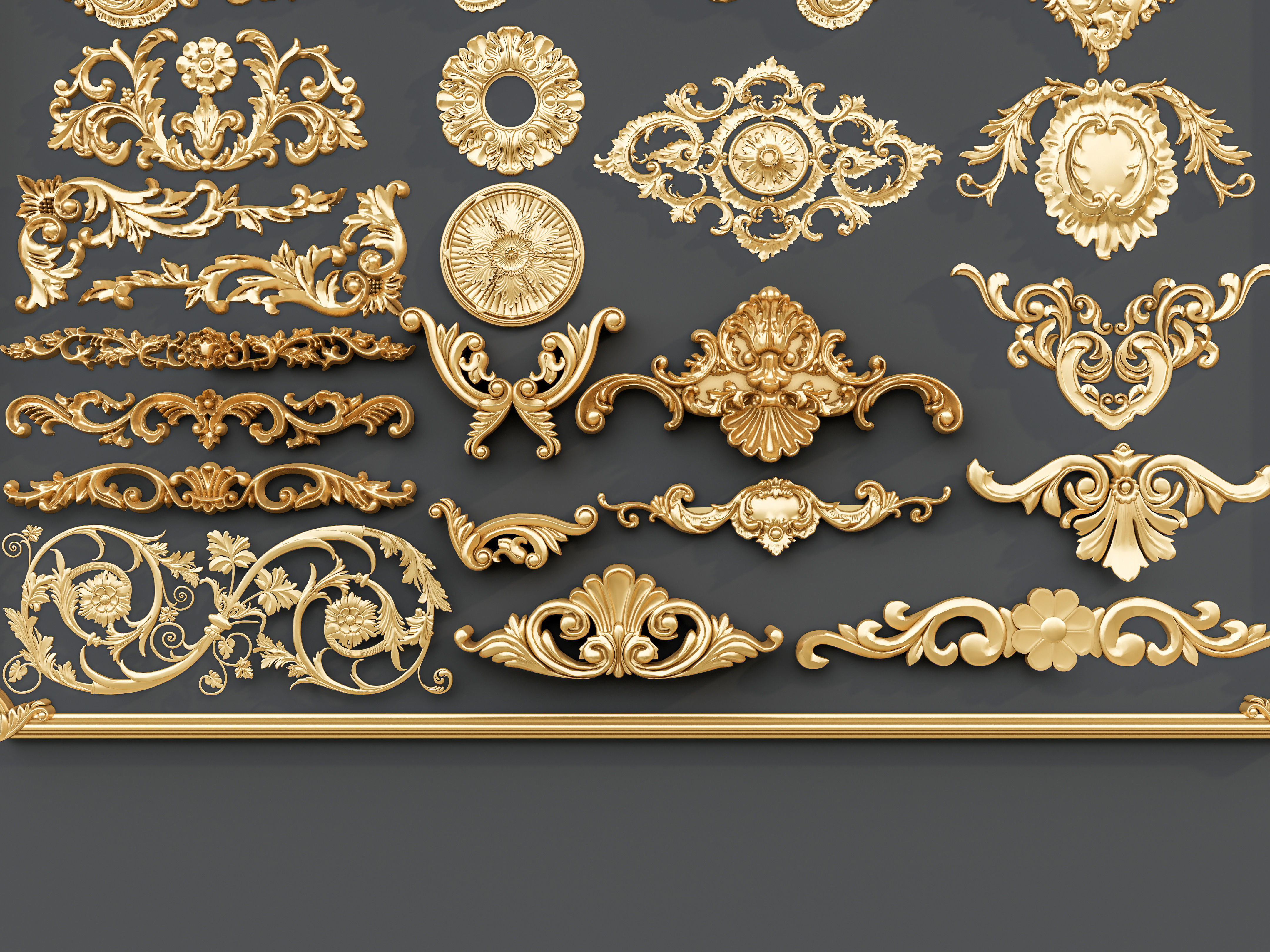 Classic carvings moldings and gypsum cornice 0 3D model_7