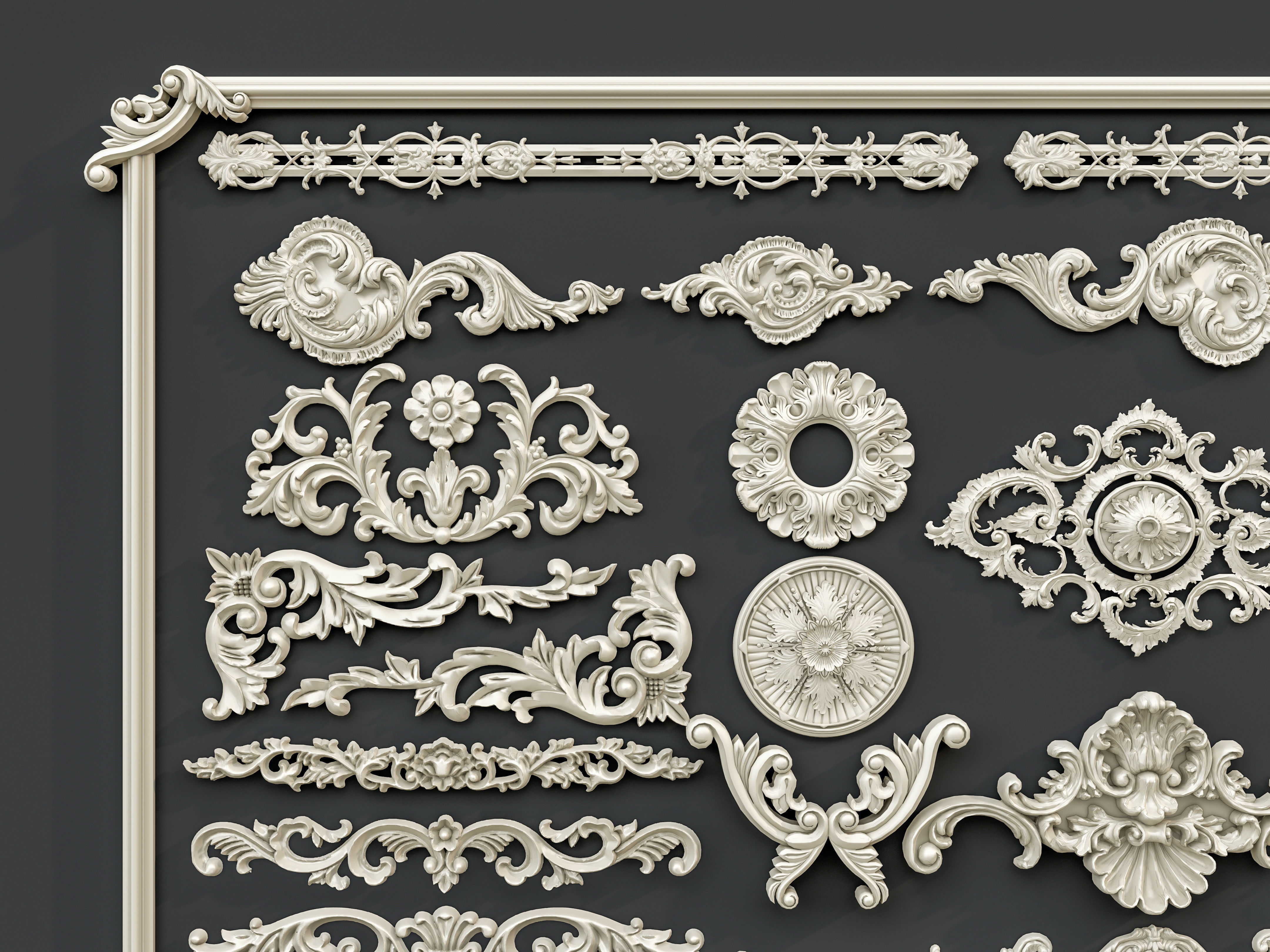 Classic carvings moldings and gypsum cornice 0 3D model_8