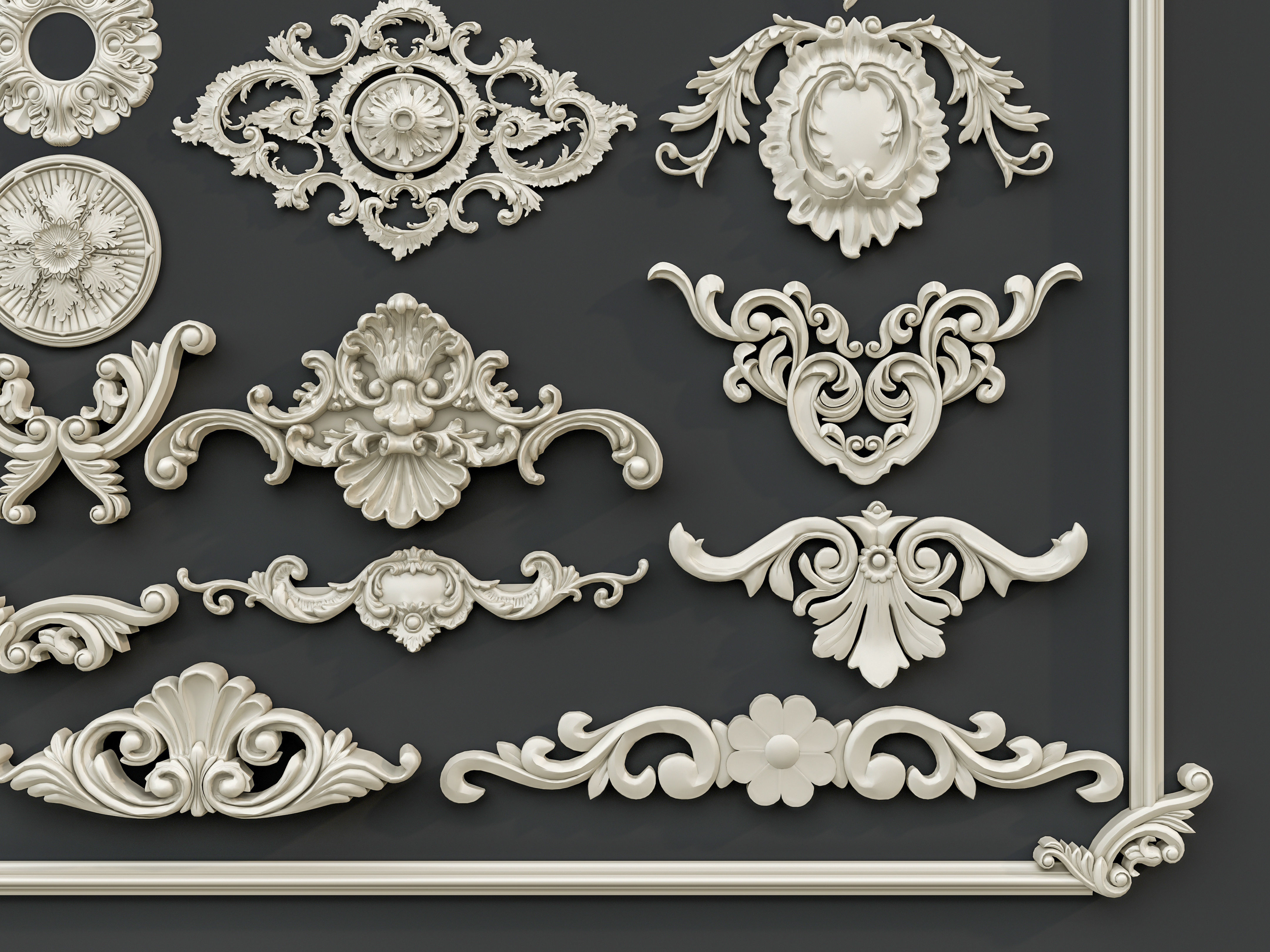 Classic carvings moldings and gypsum cornice 0 3D model_11
