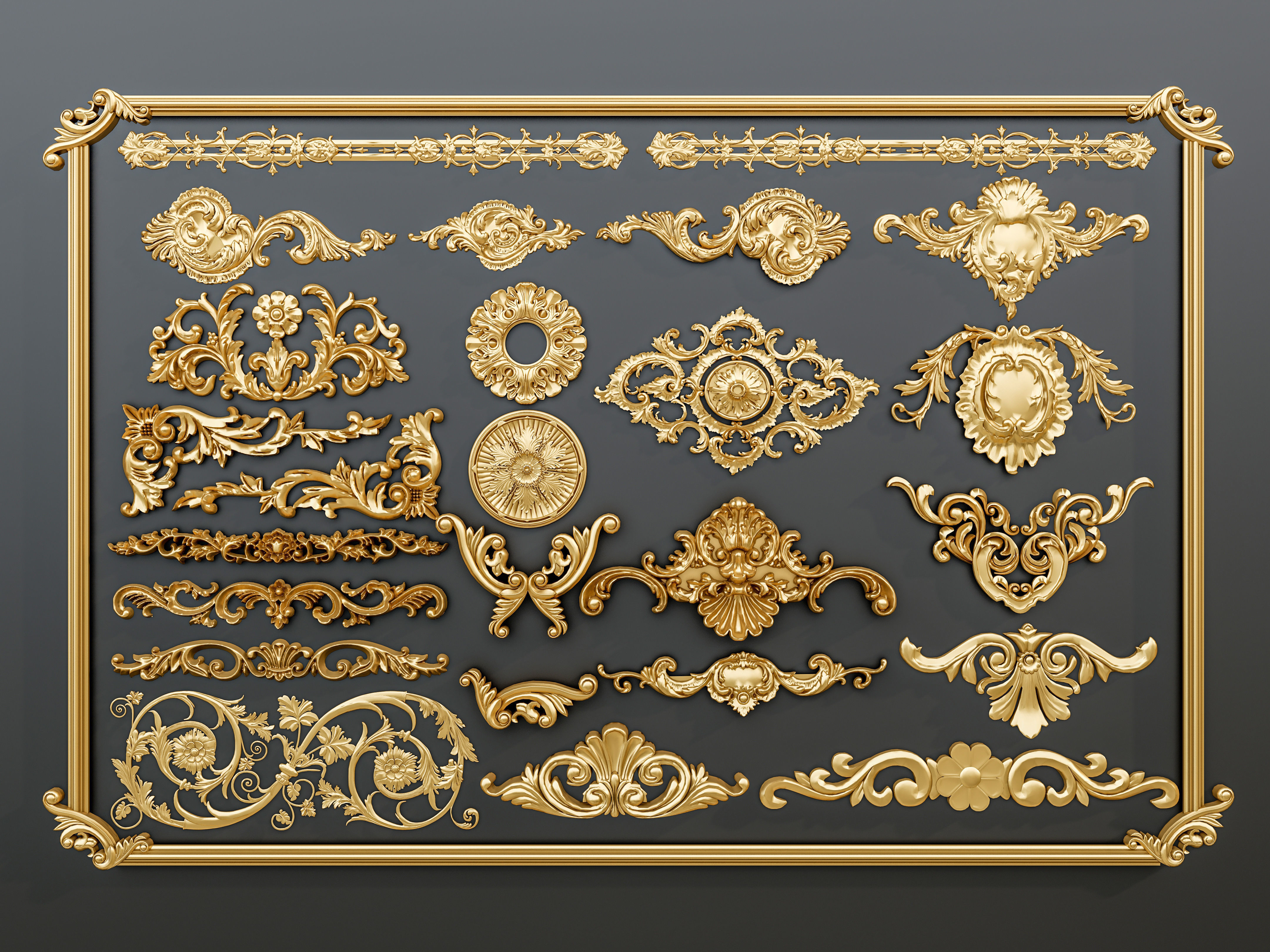 Classic carvings moldings and gypsum cornice 0 3D model_17