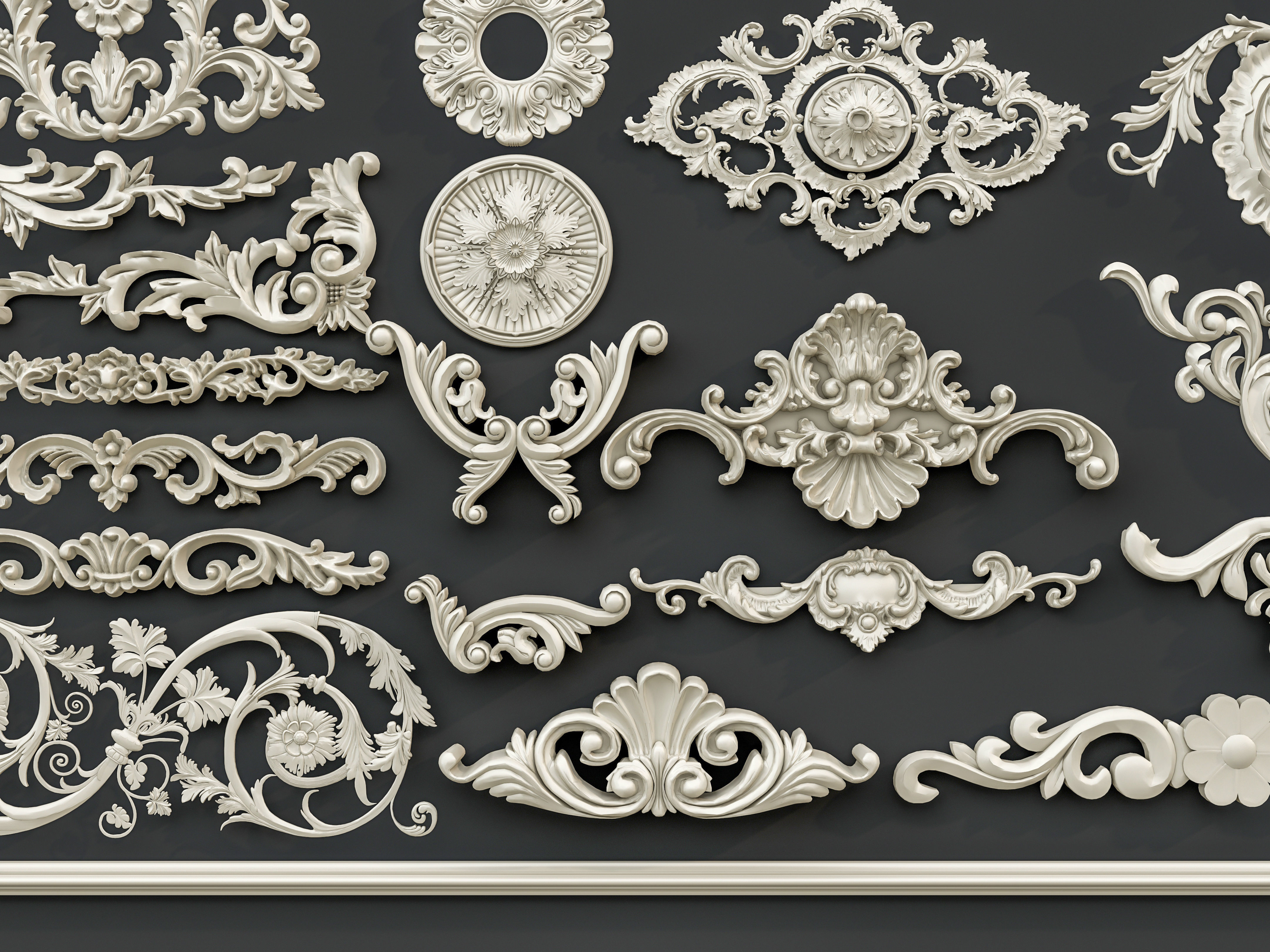 Classic carvings moldings and gypsum cornice 0 3D model_9