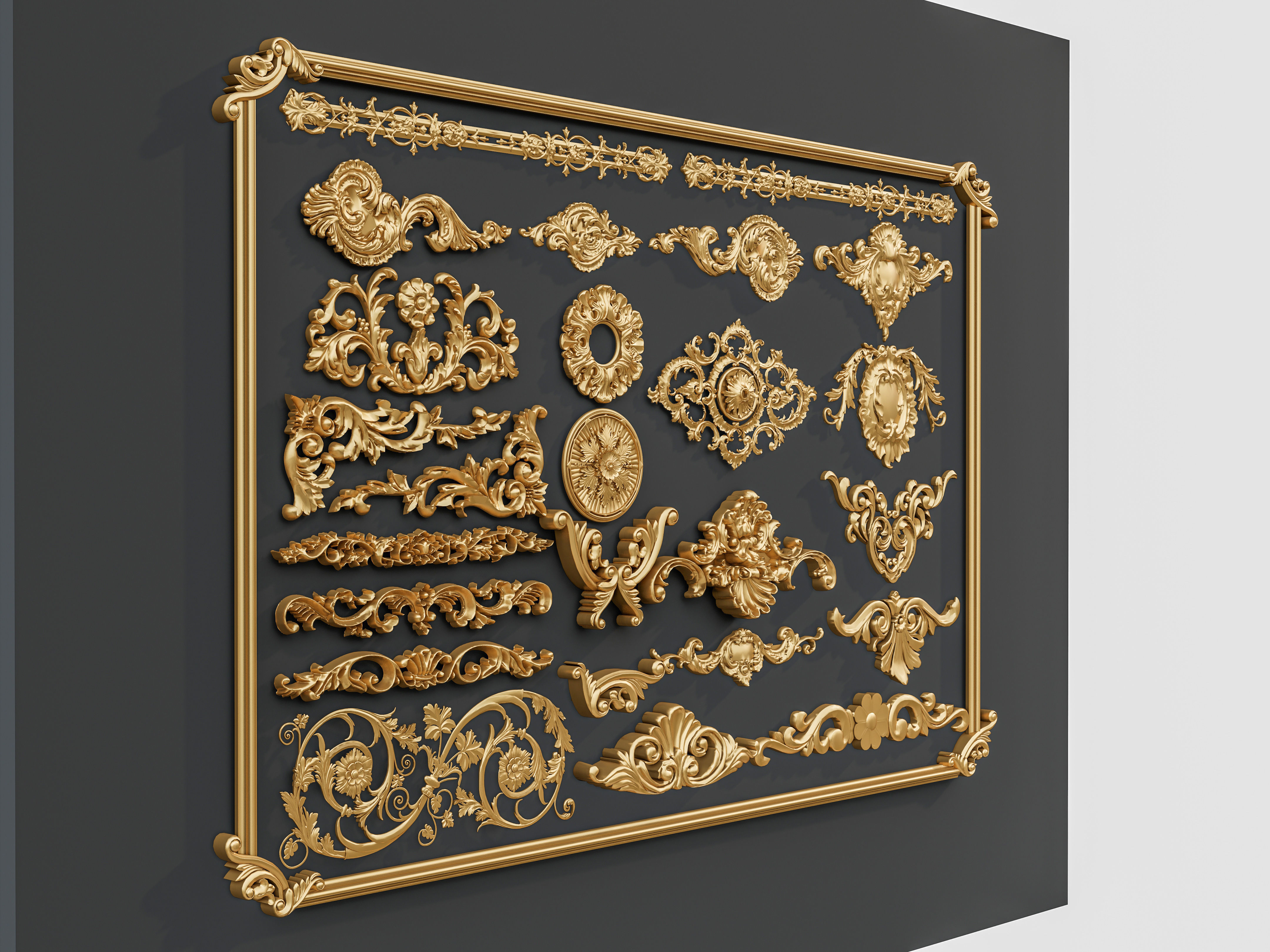 Classic carvings moldings and gypsum cornice 0 3D model_18