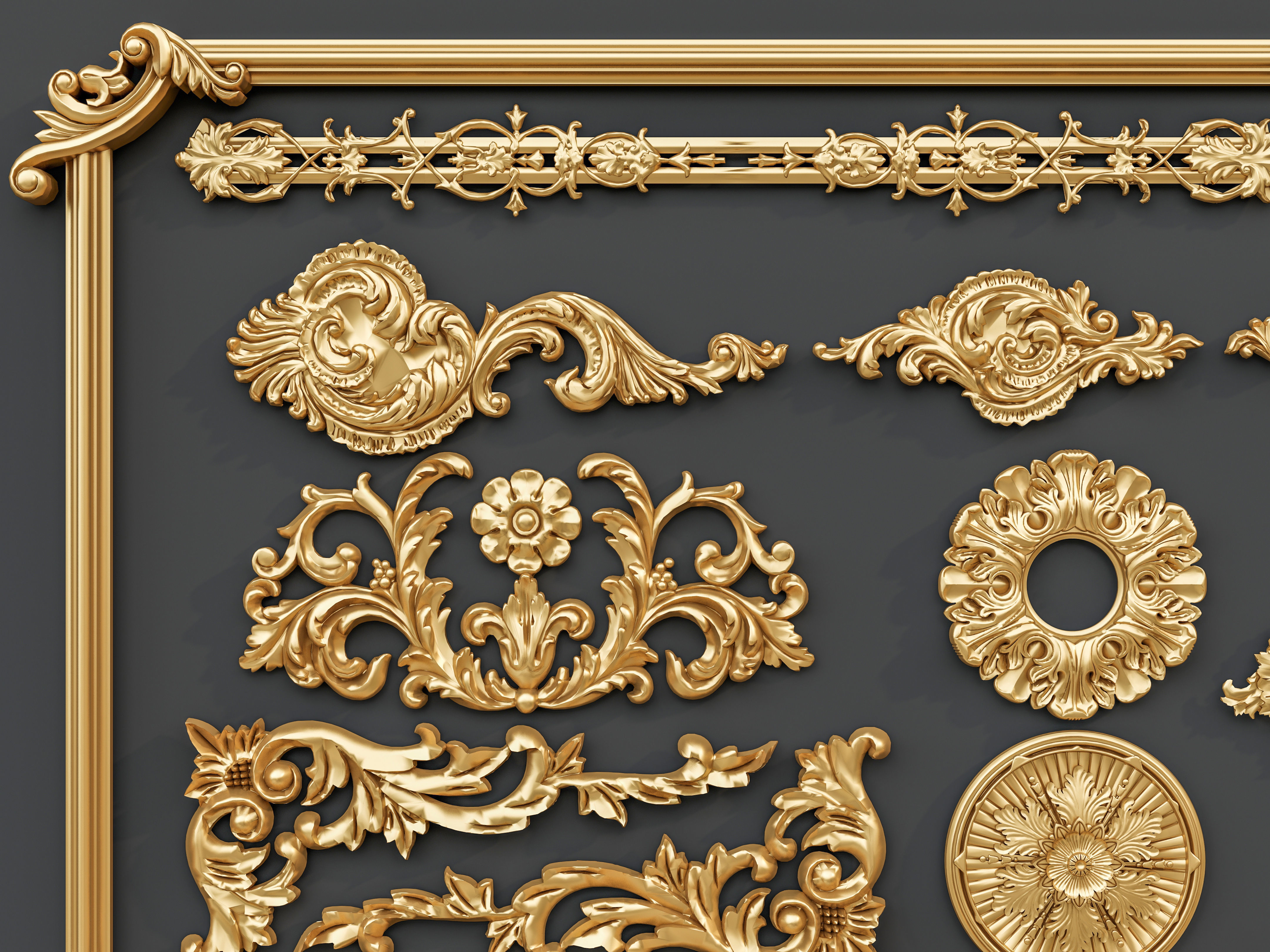 Classic carvings moldings and gypsum cornice 0 3D model_3