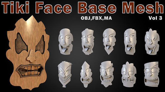 30 Tiki Face 3d Mesh Base and High Vol 3 Low-poly 3D model