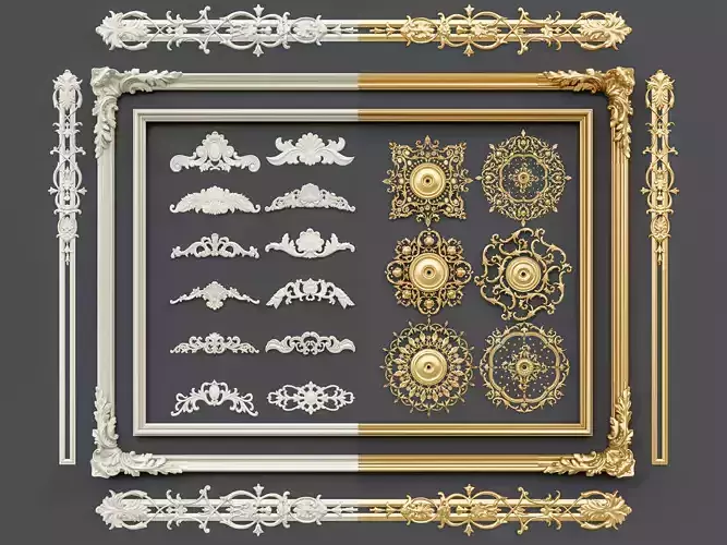 Classic carvings moldings and gypsum cornice 2 3D model