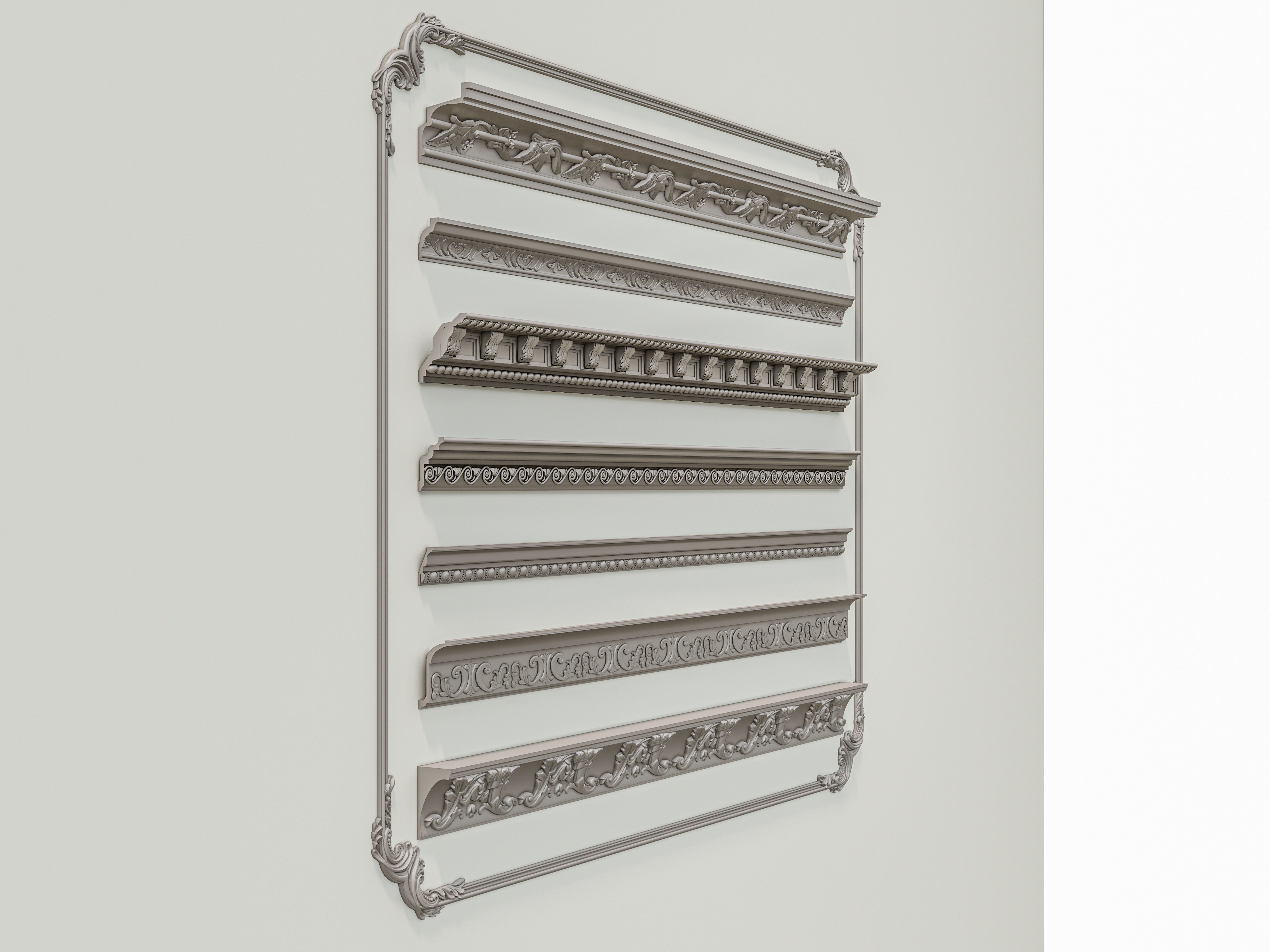 Classic carvings moldings and gypsum cornice 3 3D model_3