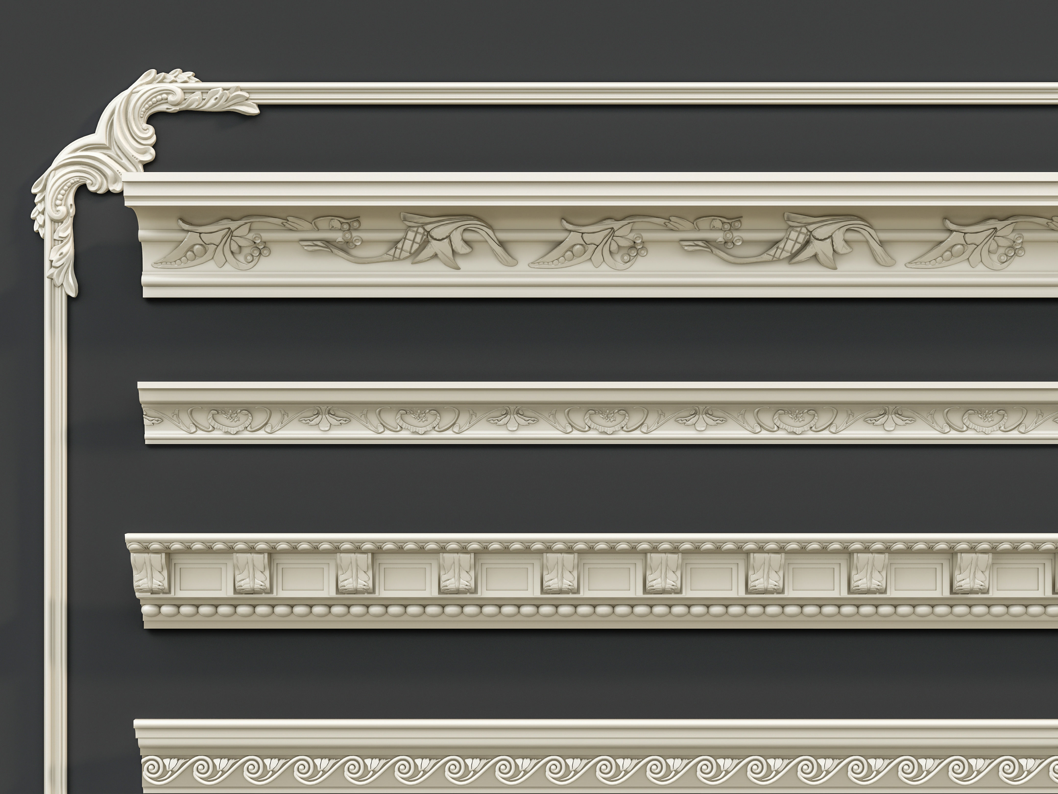 Classic carvings moldings and gypsum cornice 3 3D model_18