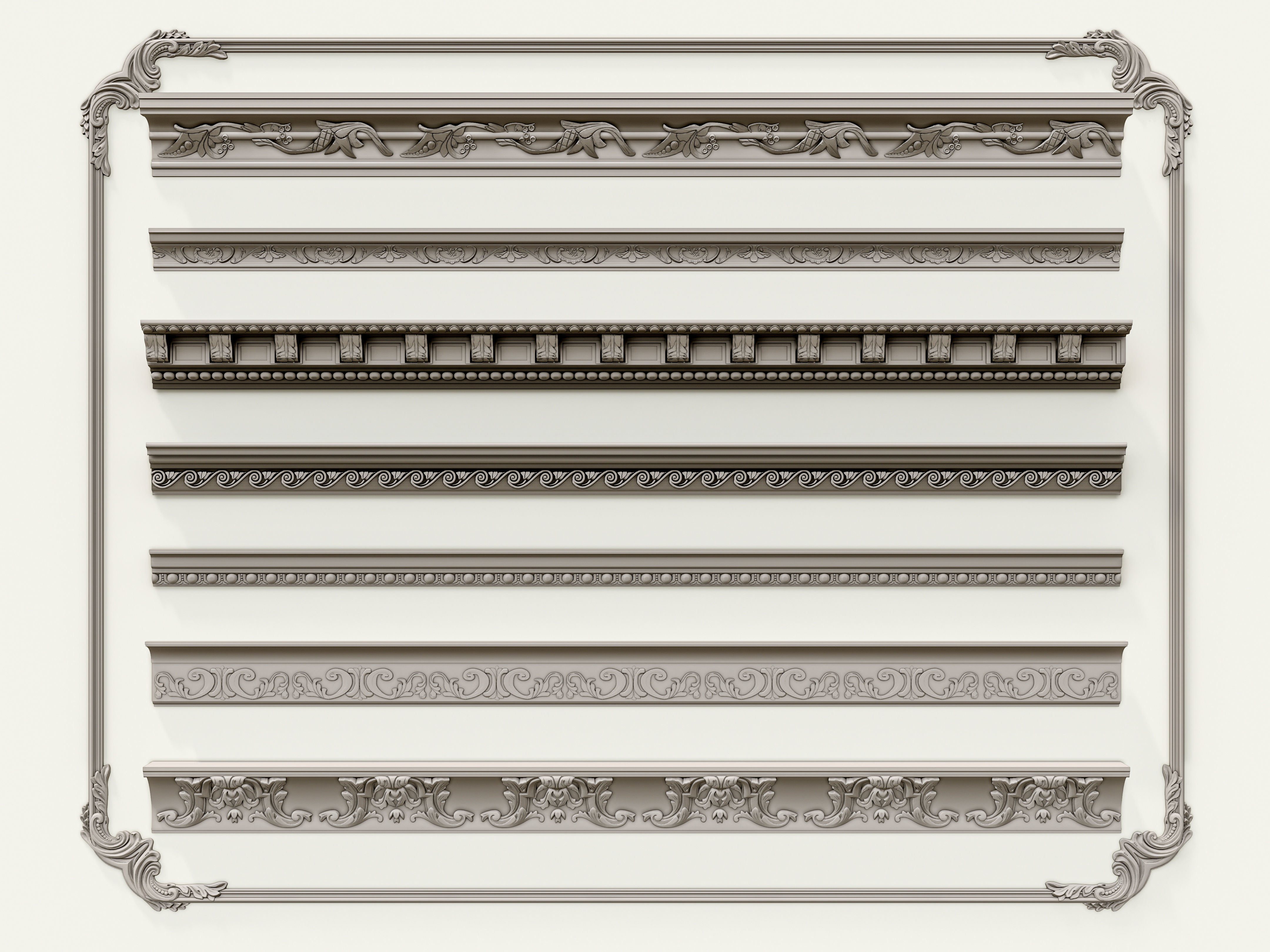 Classic carvings moldings and gypsum cornice 3 3D model_1