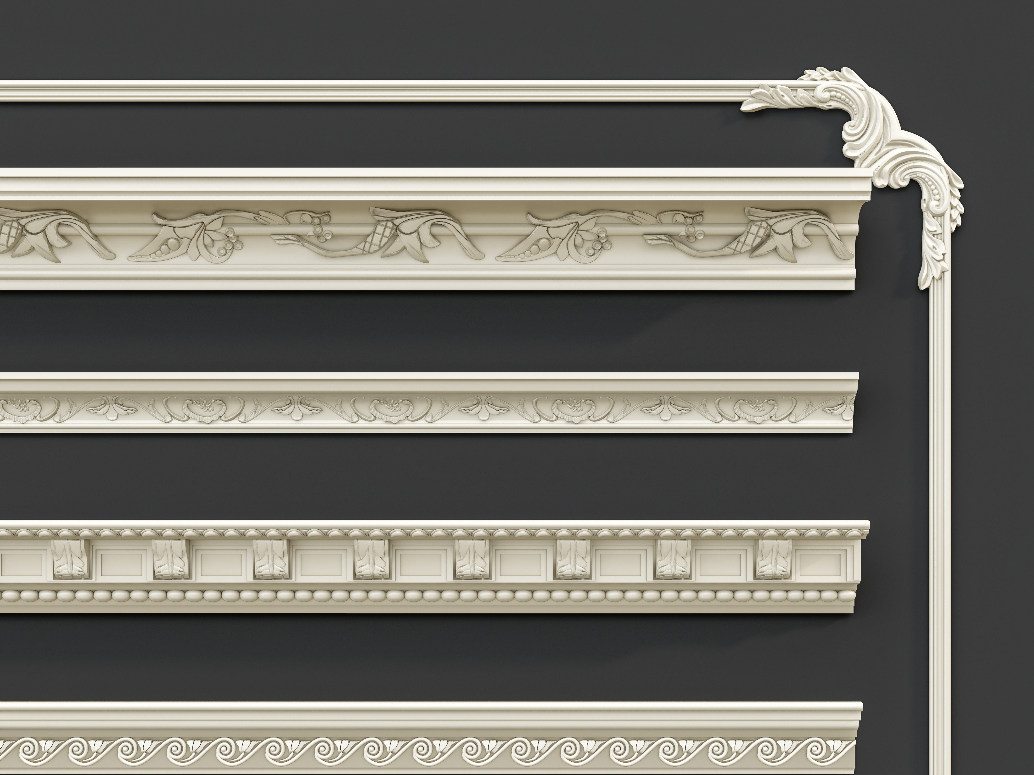 Classic carvings moldings and gypsum cornice 3 3D model_13