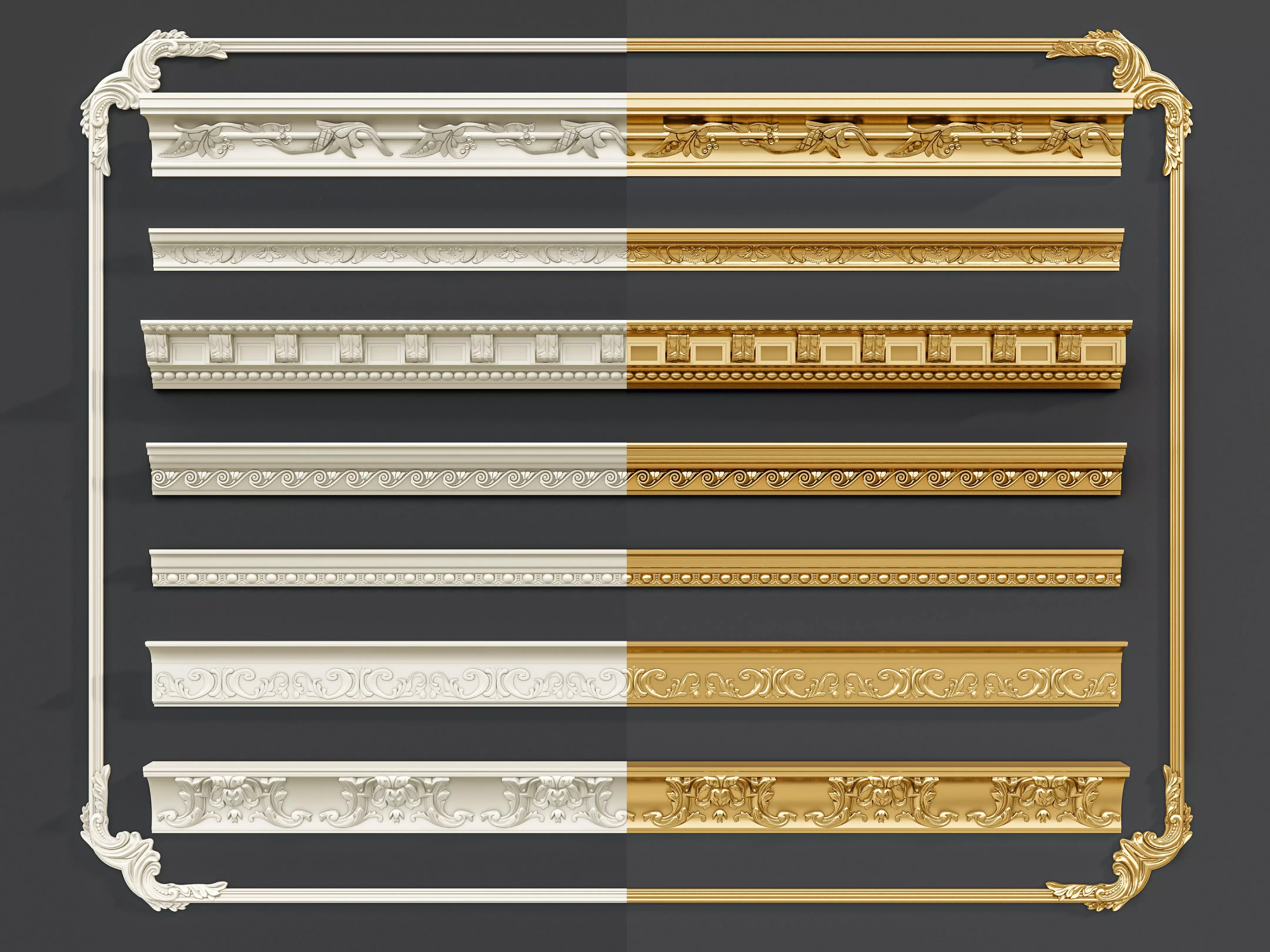 Classic carvings moldings and gypsum cornice 3 3D model_0